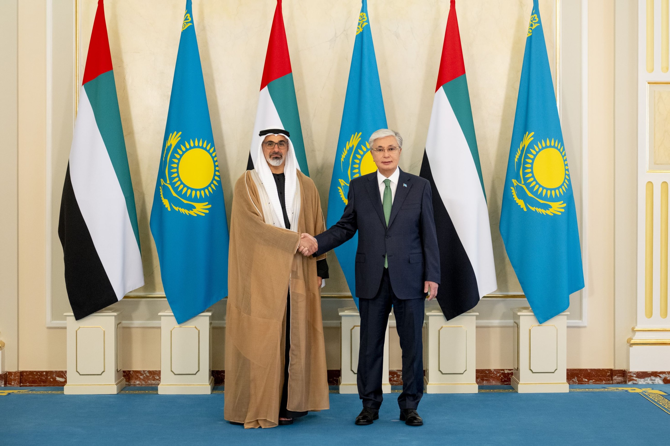 Sheikh Khaled, Kazakh president discuss bilateral ties, witness exchange of agreements, MoUs
