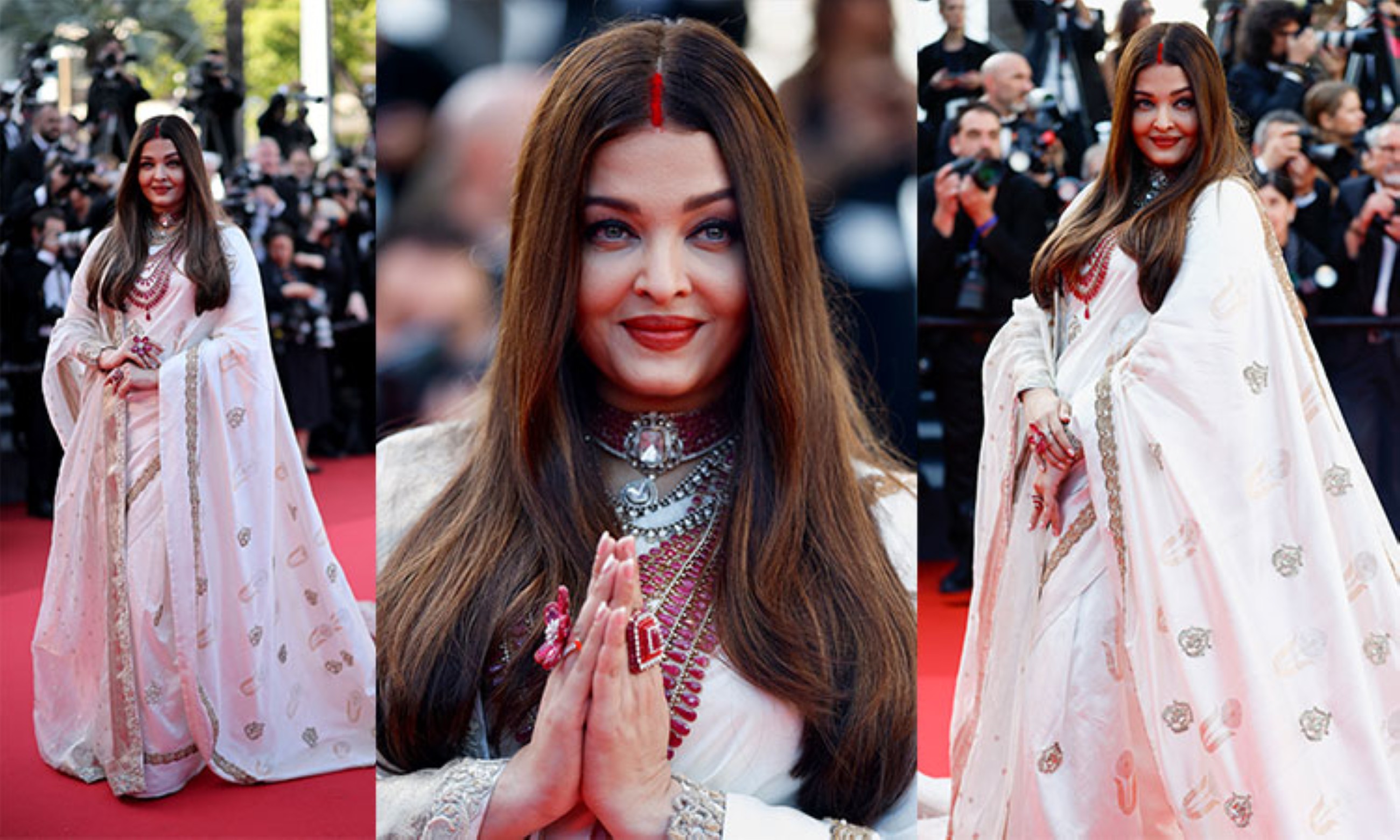 Indian beauty: Aishwarya stuns in ivory saree with sindoor at Cannes Film Festival