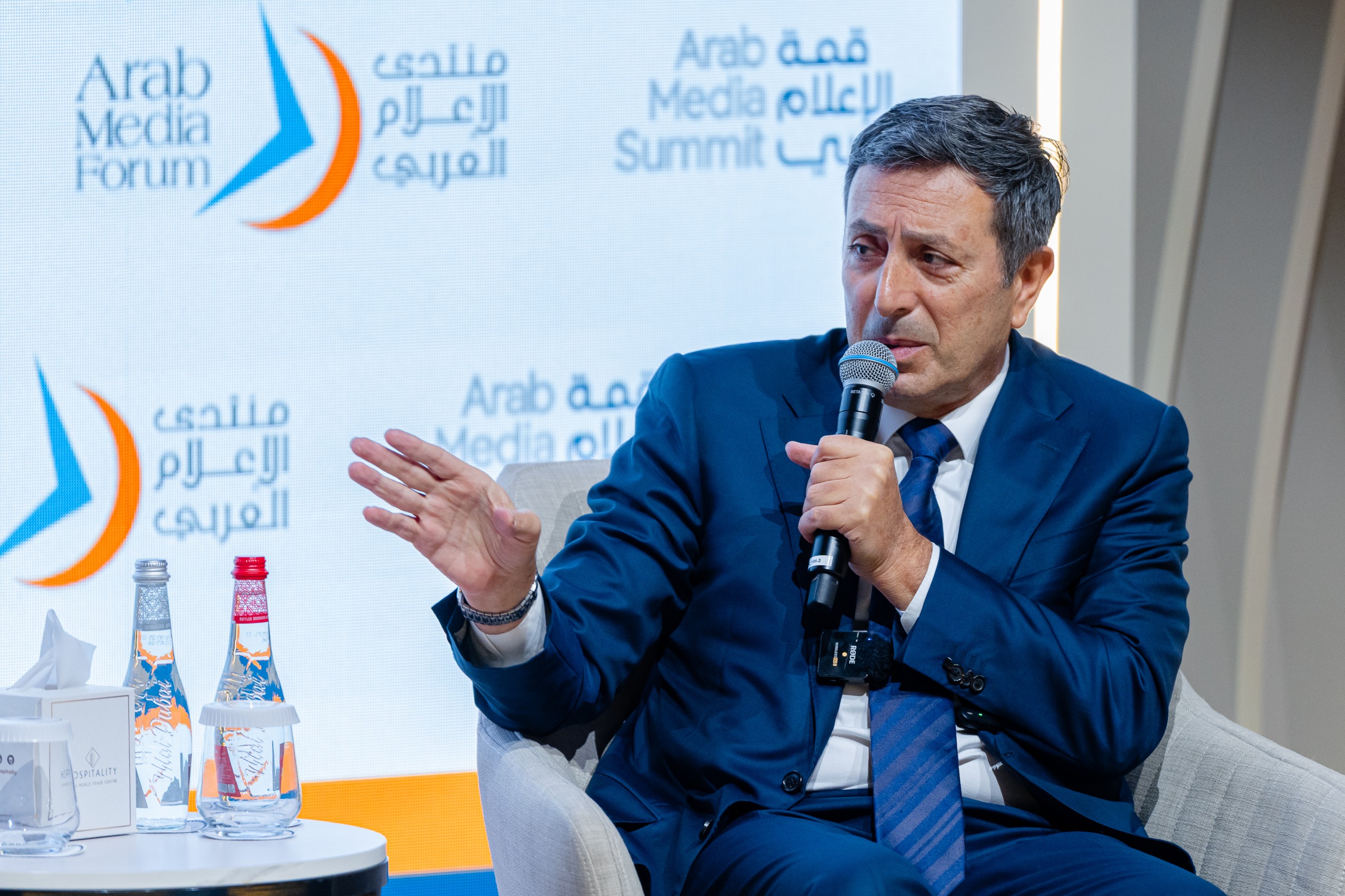 Raed Barqawi speaks during a session at the Arab Media Summit in Dubai.