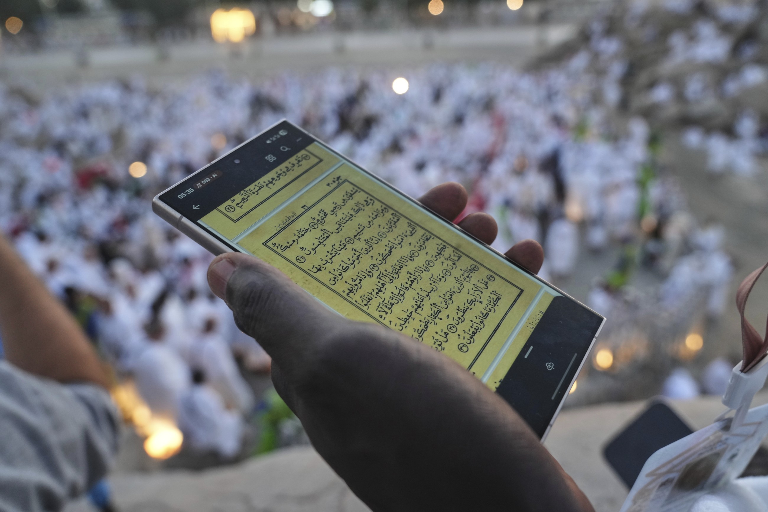Muslim pilgrims pray at Mount Arafat in Hajj apex