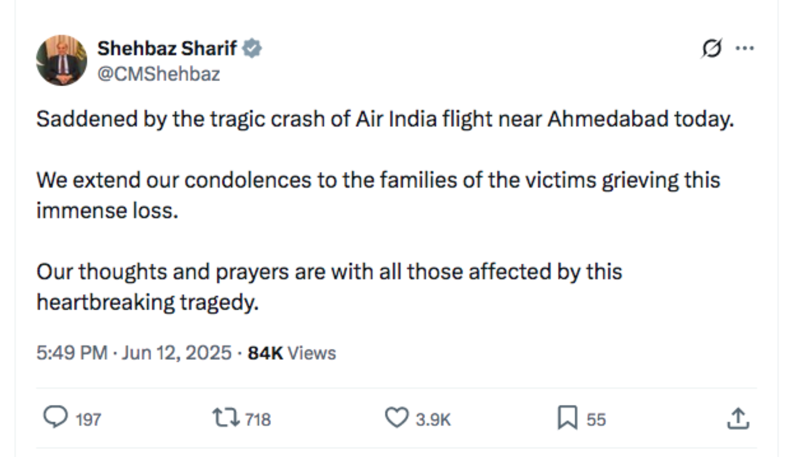 Pakistan 'saddened' by deadly plane crash in India