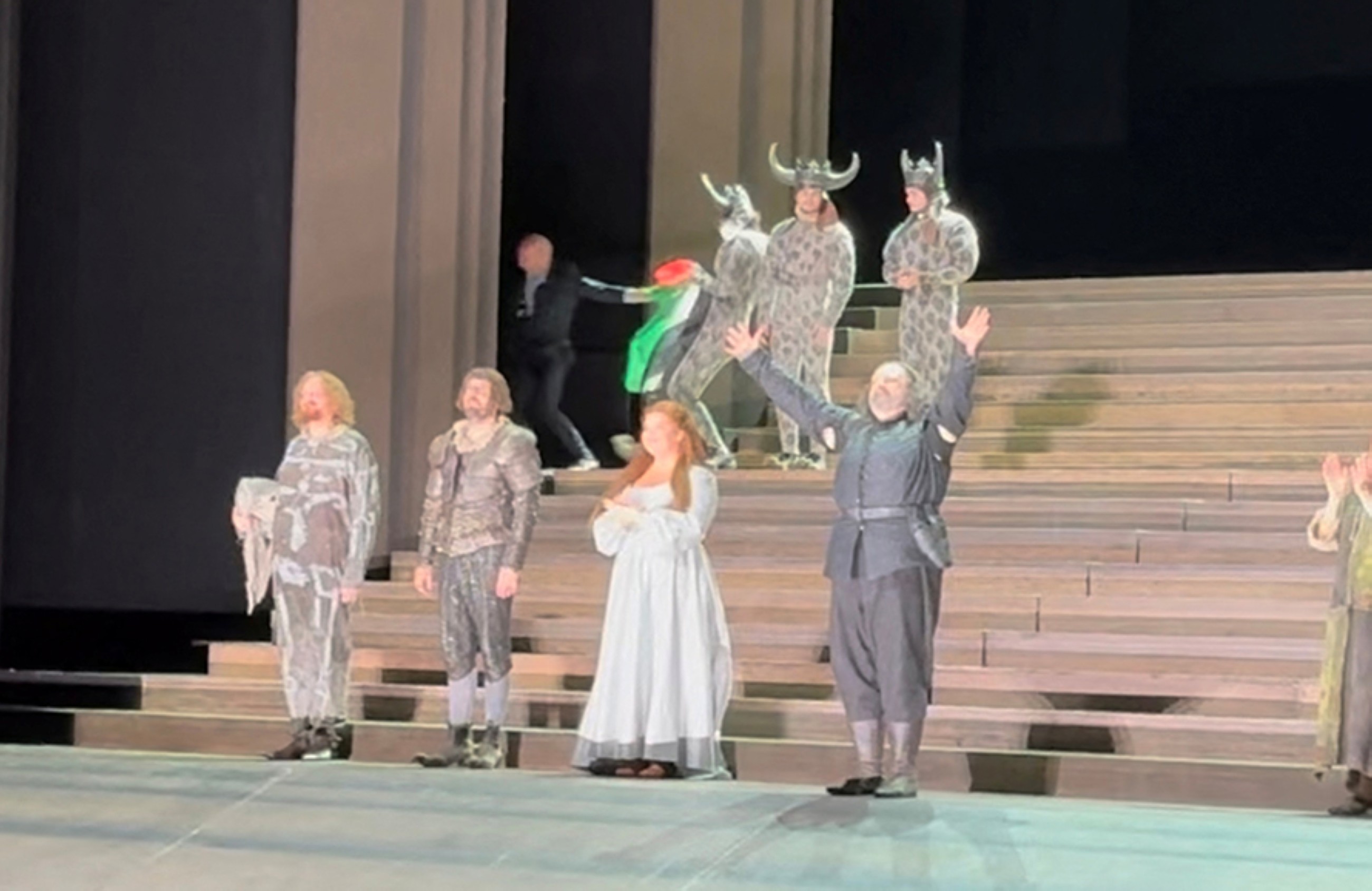 Scuffle on stage at London opera as performer unfurls Palestinian flag