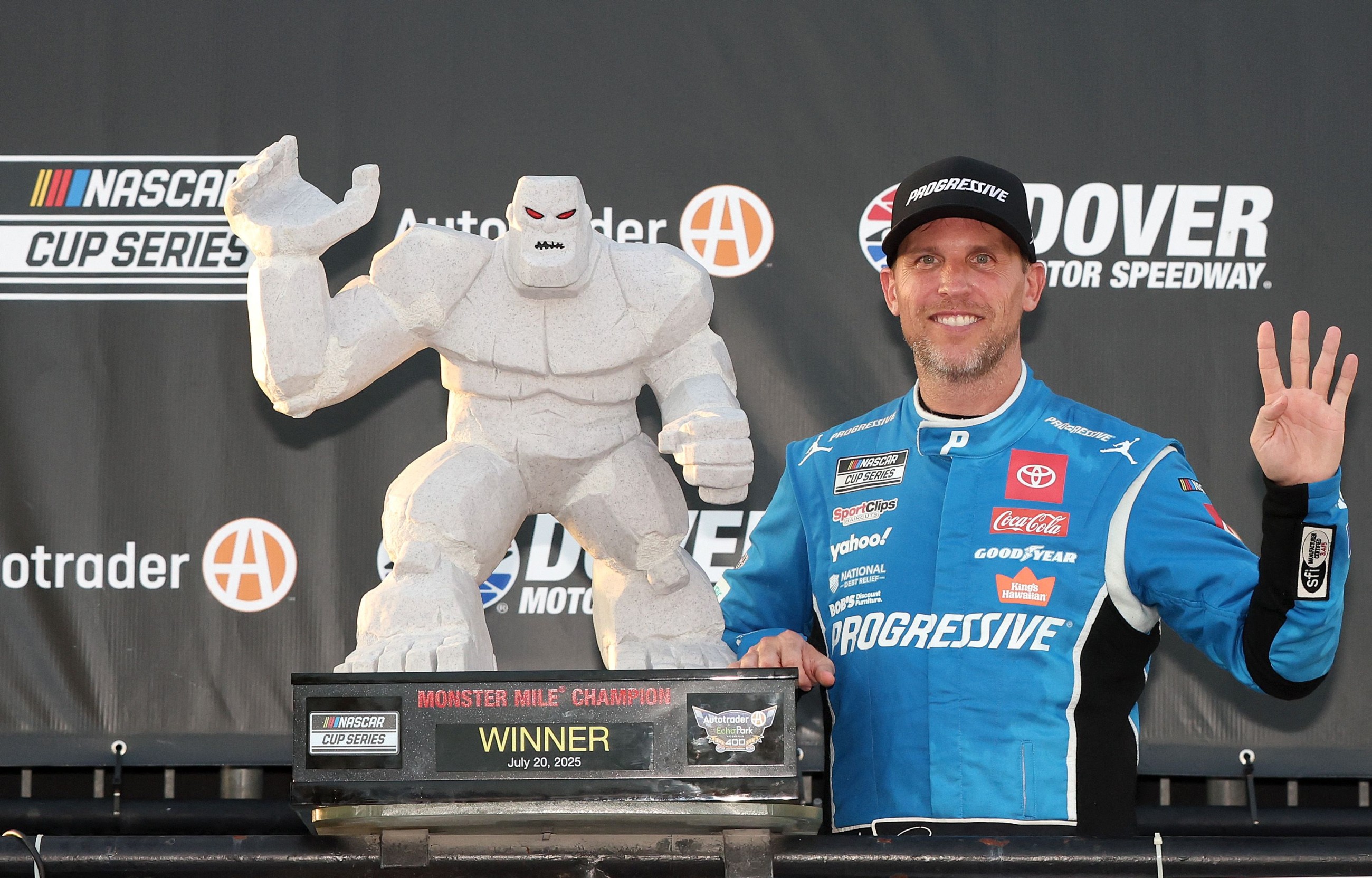 Denny Hamlin survives rain delay, overtime finish to win for 2nd straight year at Dover