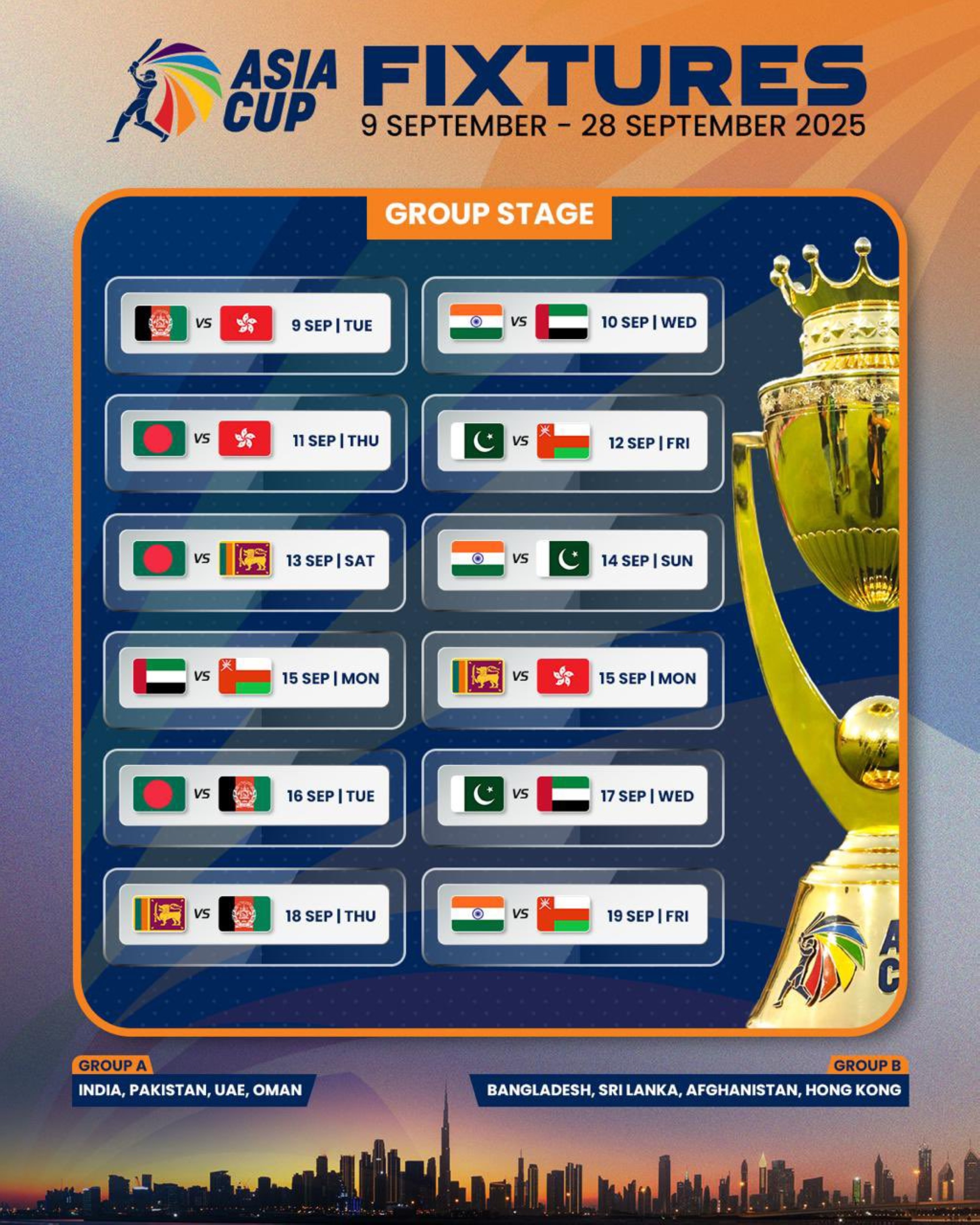 Asia Cup cricket tournament to be held in UAE from Sept.9-28