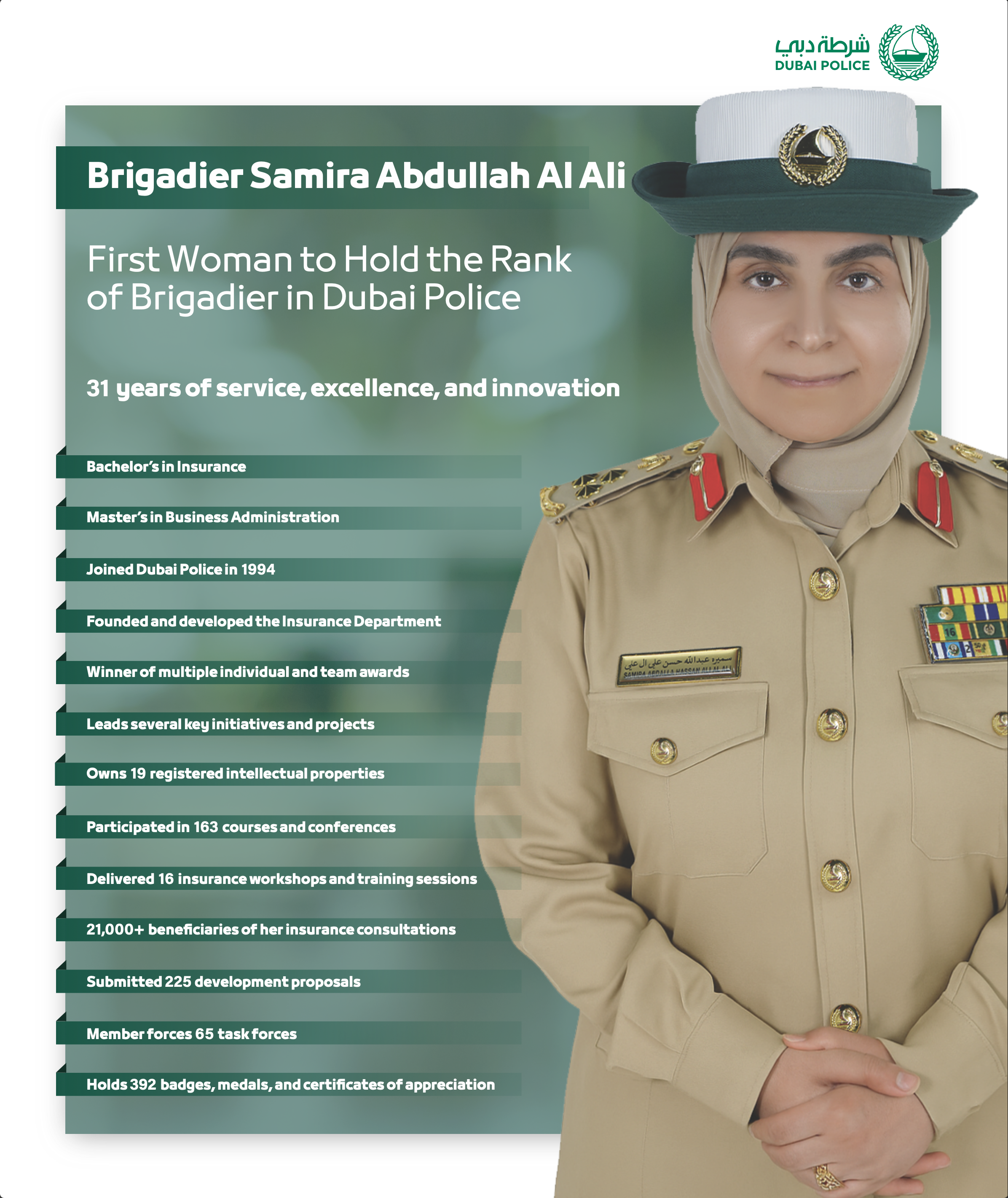 31-year Dubai Police veteran Samira Al Ali makes history with Brigadier promotion