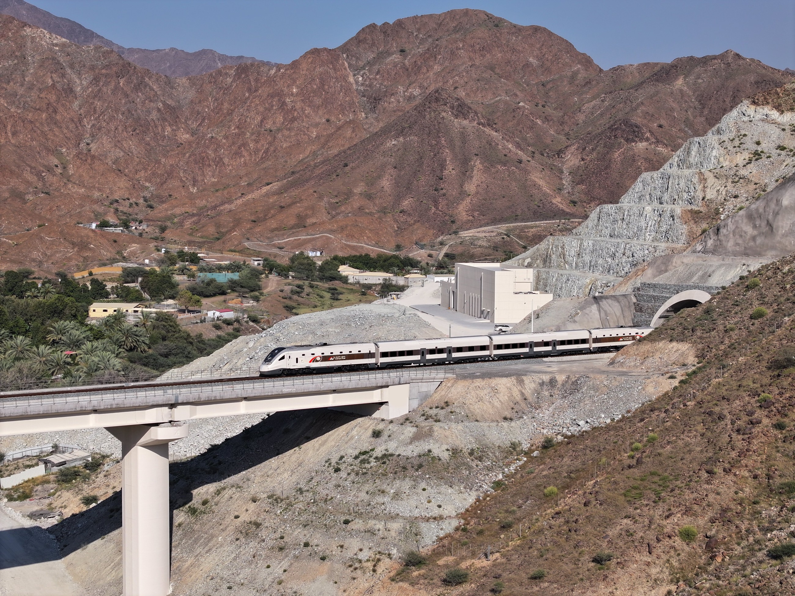 Mohammed boards Etihad Rail passenger train for journey between Dubai, Fujairah