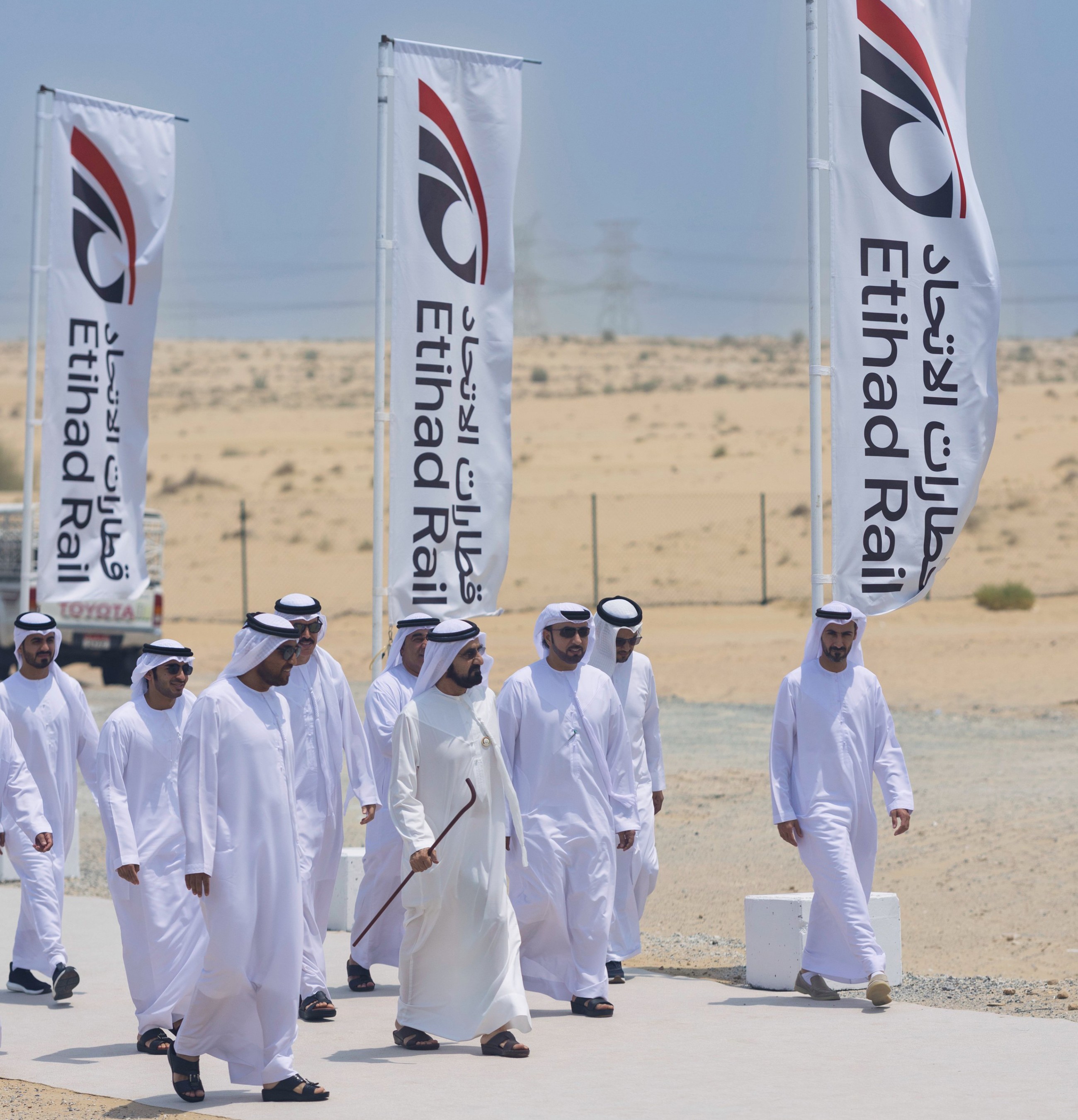 Mohammed boards Etihad Rail passenger train for journey between Dubai, Fujairah