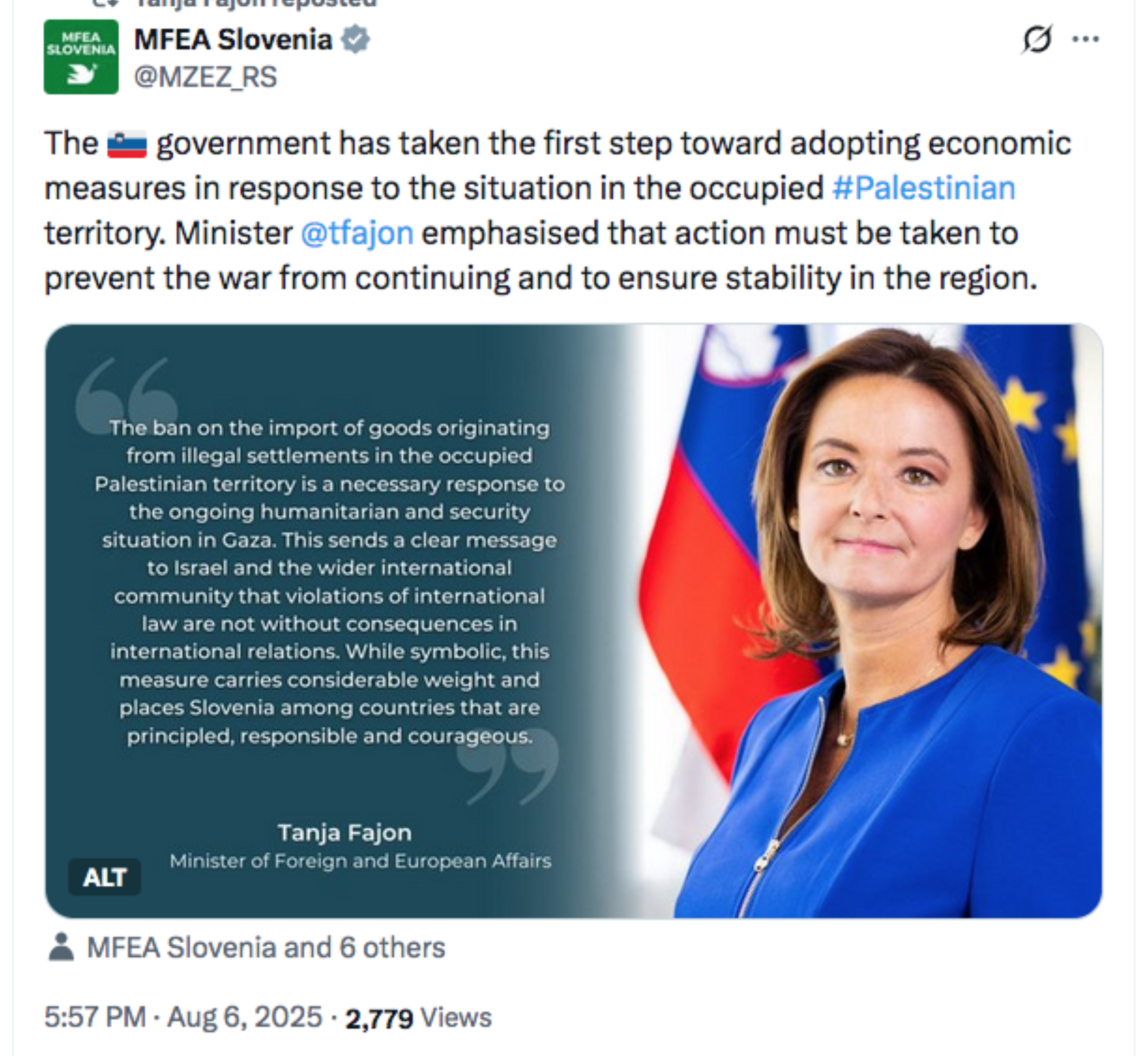 Slovenia bans imports from Israeli settlements over Gaza war