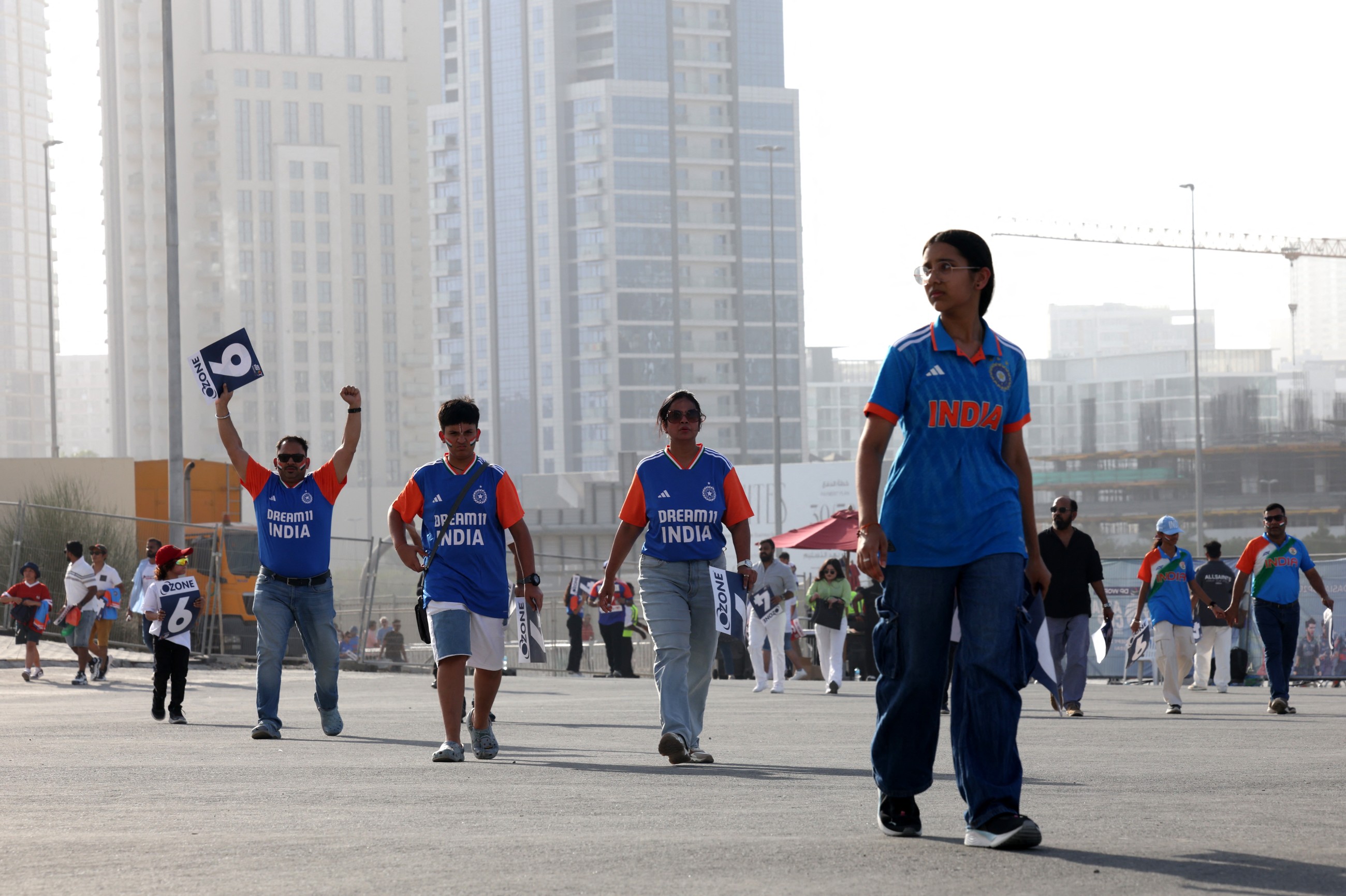 Fans arrive at Dubai Cricket Stadium ahead of high voltage India, Pakistan final clash