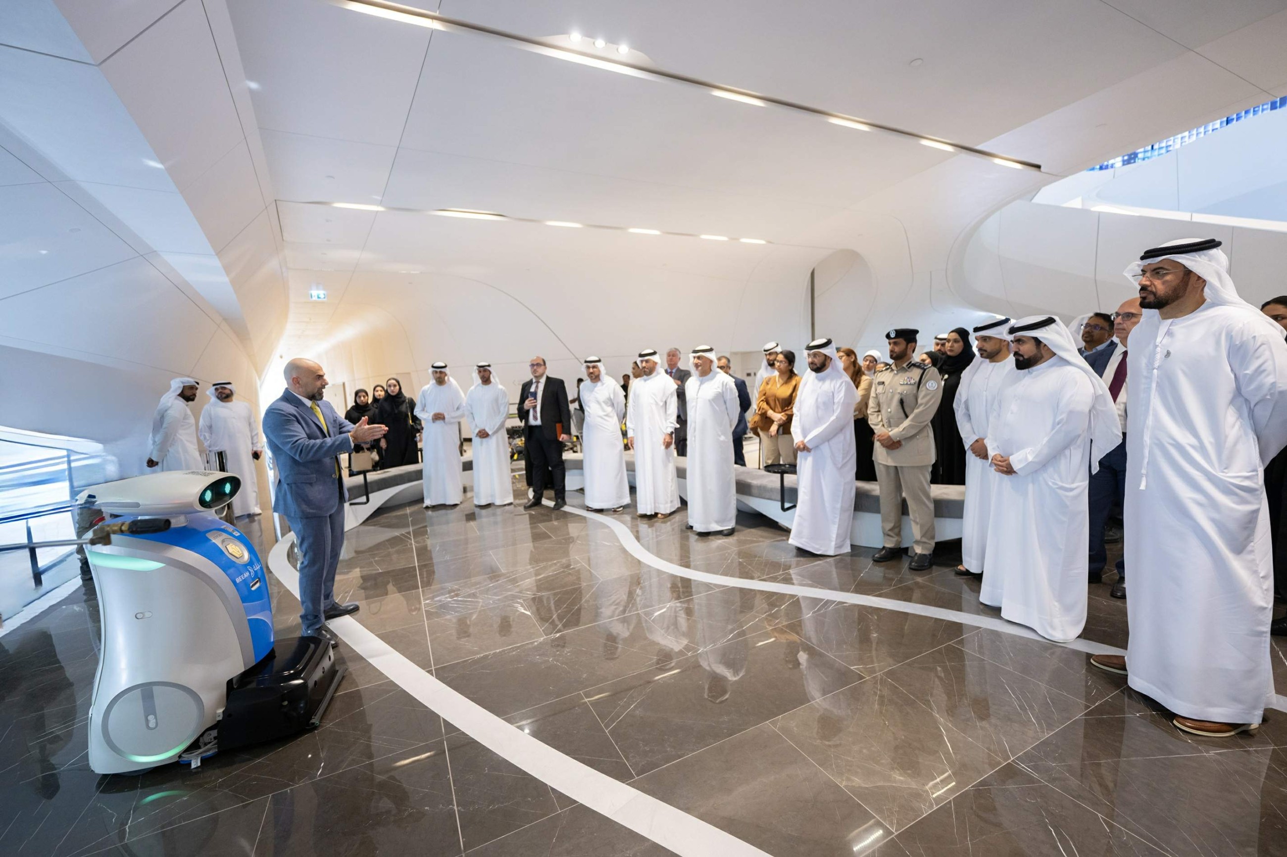 A demonstration of one of the robots of BEEAH for facilities management on Monday at the BEEAH Headquarters in Sharjah.