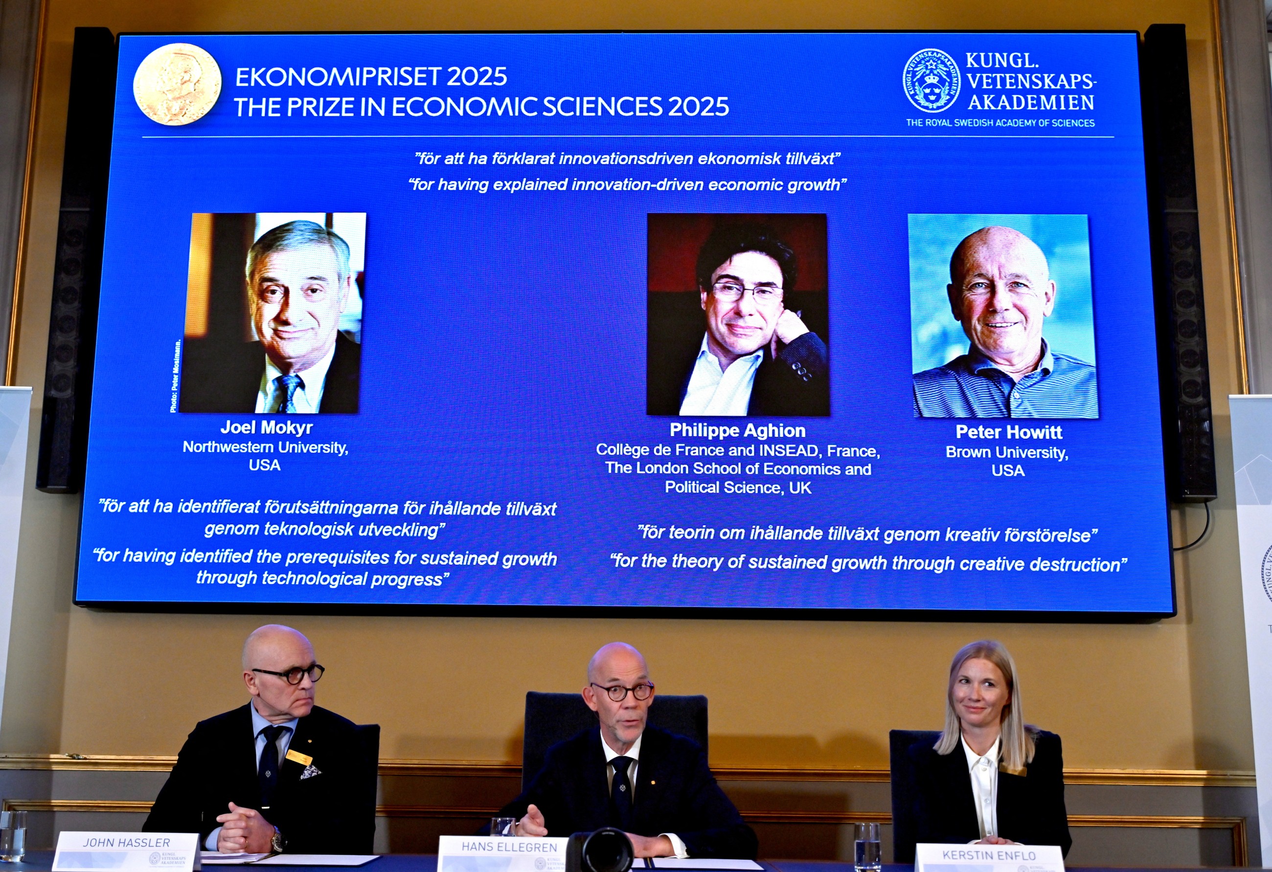 Trio wins Nobel economics prize for work on innovation, growth and 'creative destruction'