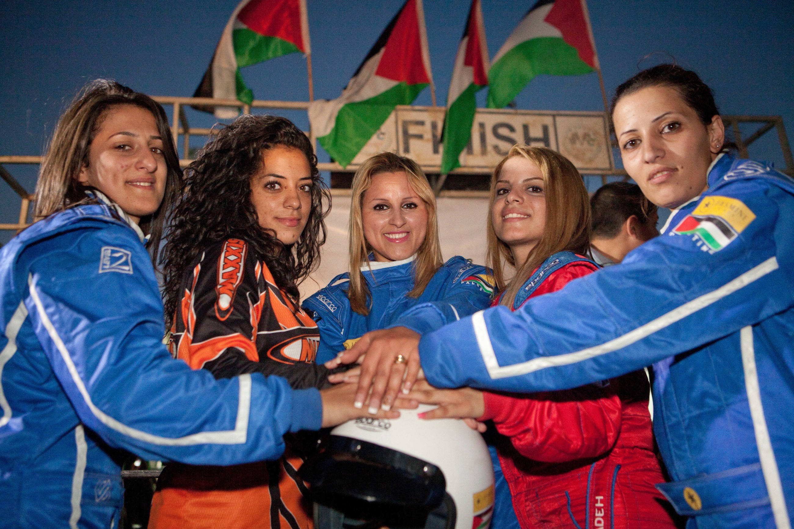 The Speed Sisters, the first all-female racing team in the Arab world. From left: Marah Zahalka, Noor Daoud, Maysoon Jayyusi, Betty Saddeh, Mona Ennab.