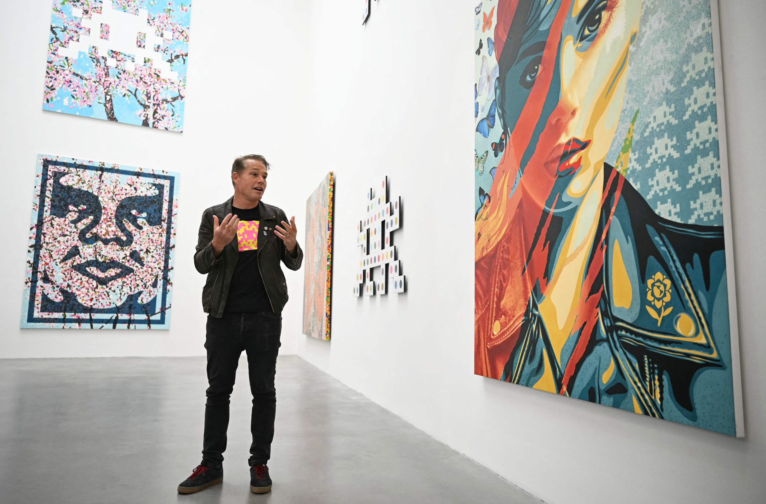‘Triple Trouble’: Fairey, Hirst and Invader join forces for London show