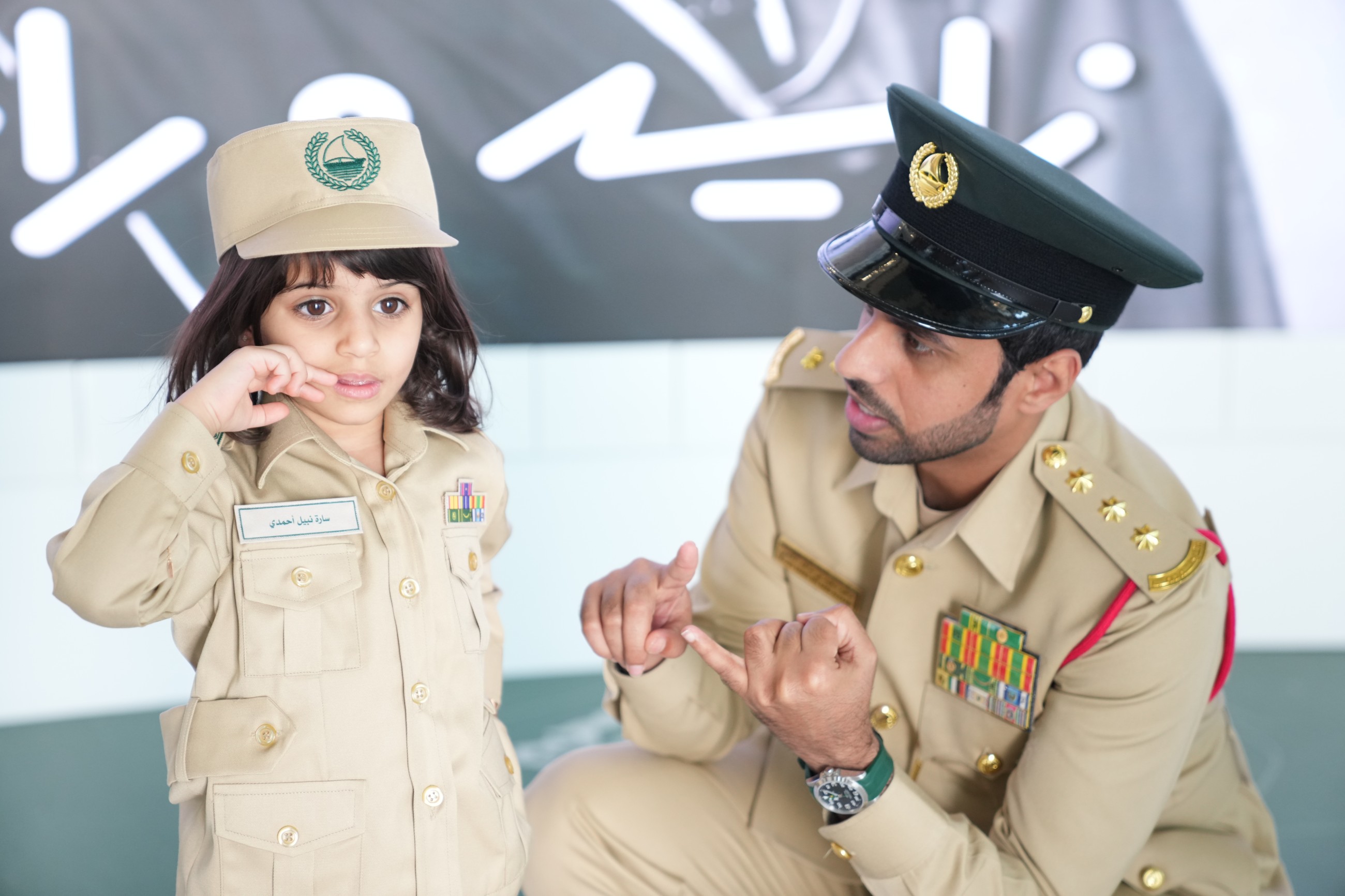 Sara Nabil Ahmadi gestures during her special patrol tour in Dubai. 