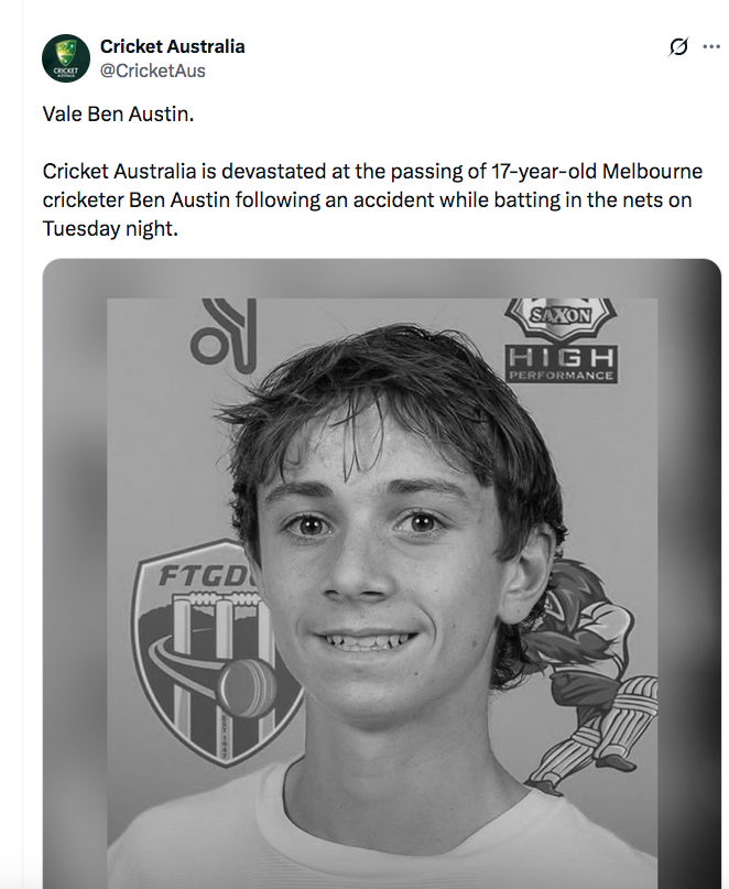 Cricket falls silent across Australia after teenager killed by ball