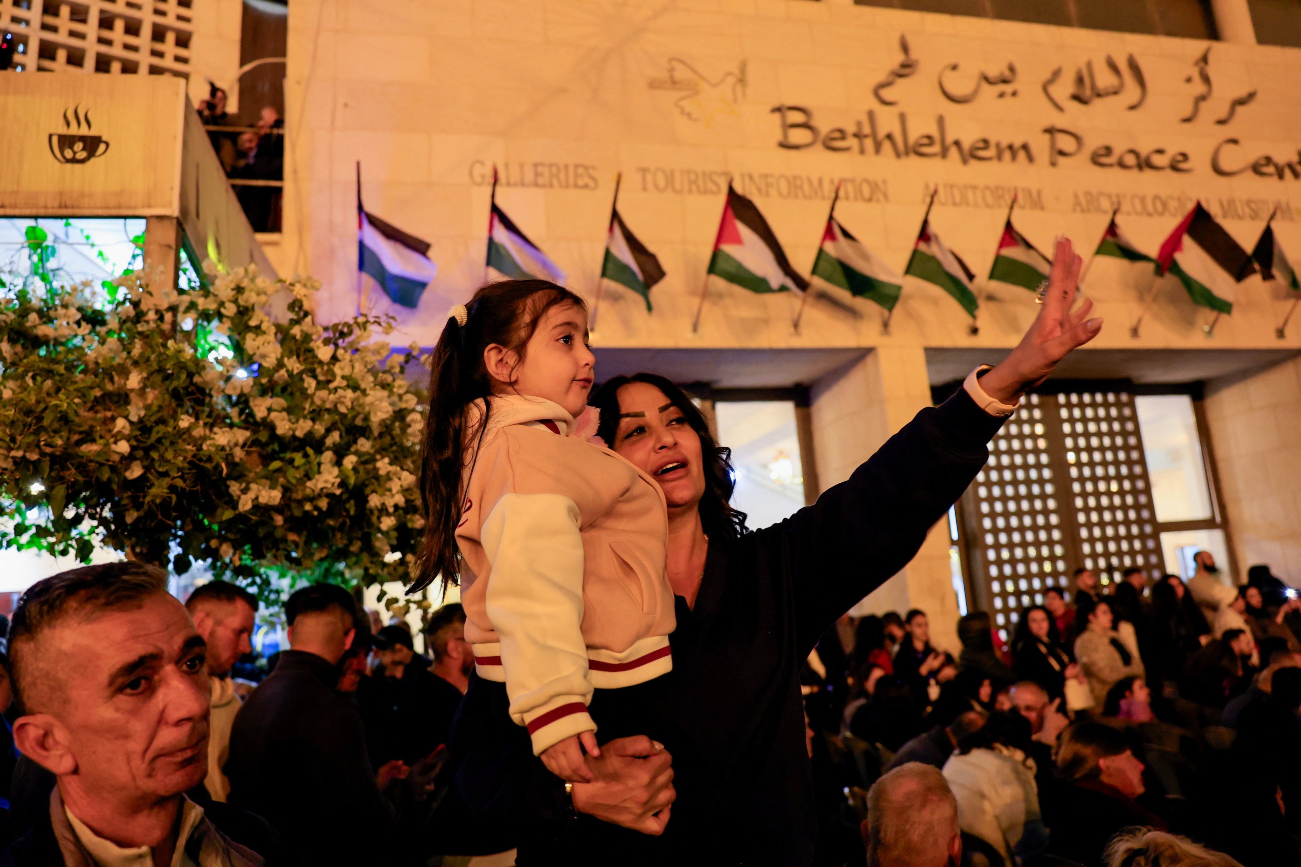 Bethlehem Christmas tree lit up for first time since Gaza war