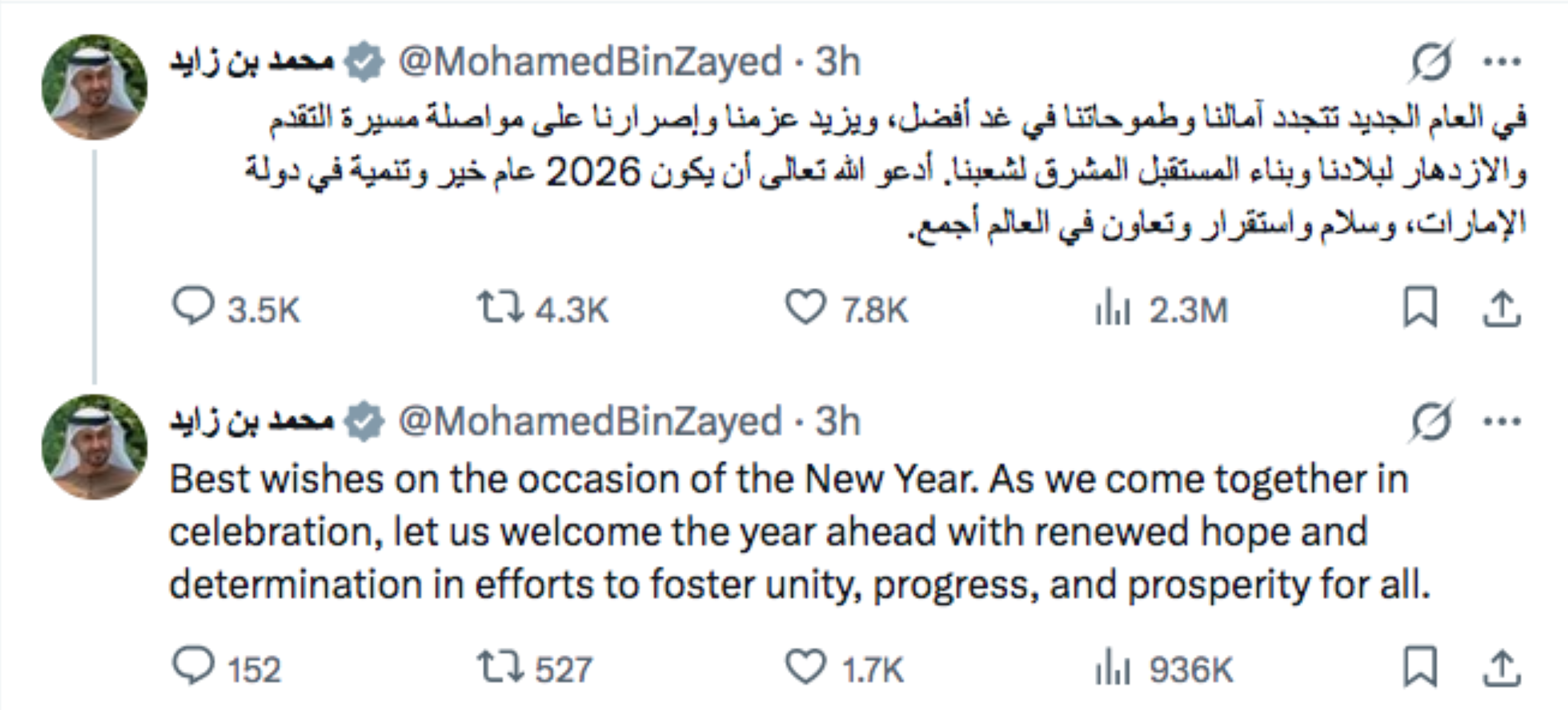 UAE President shares New Year greetings, calls for renewed hope in 2026