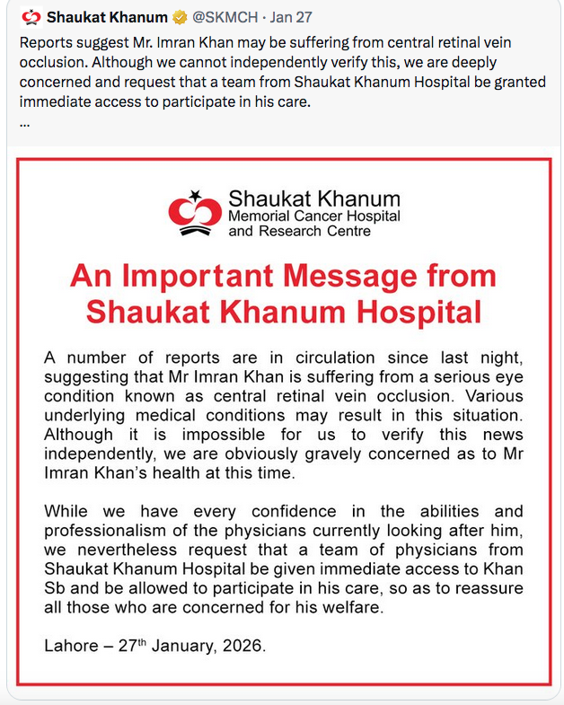 Minister says imprisoned Pakistan's ex-PM Imran Khan 'in good health' after eye procedure