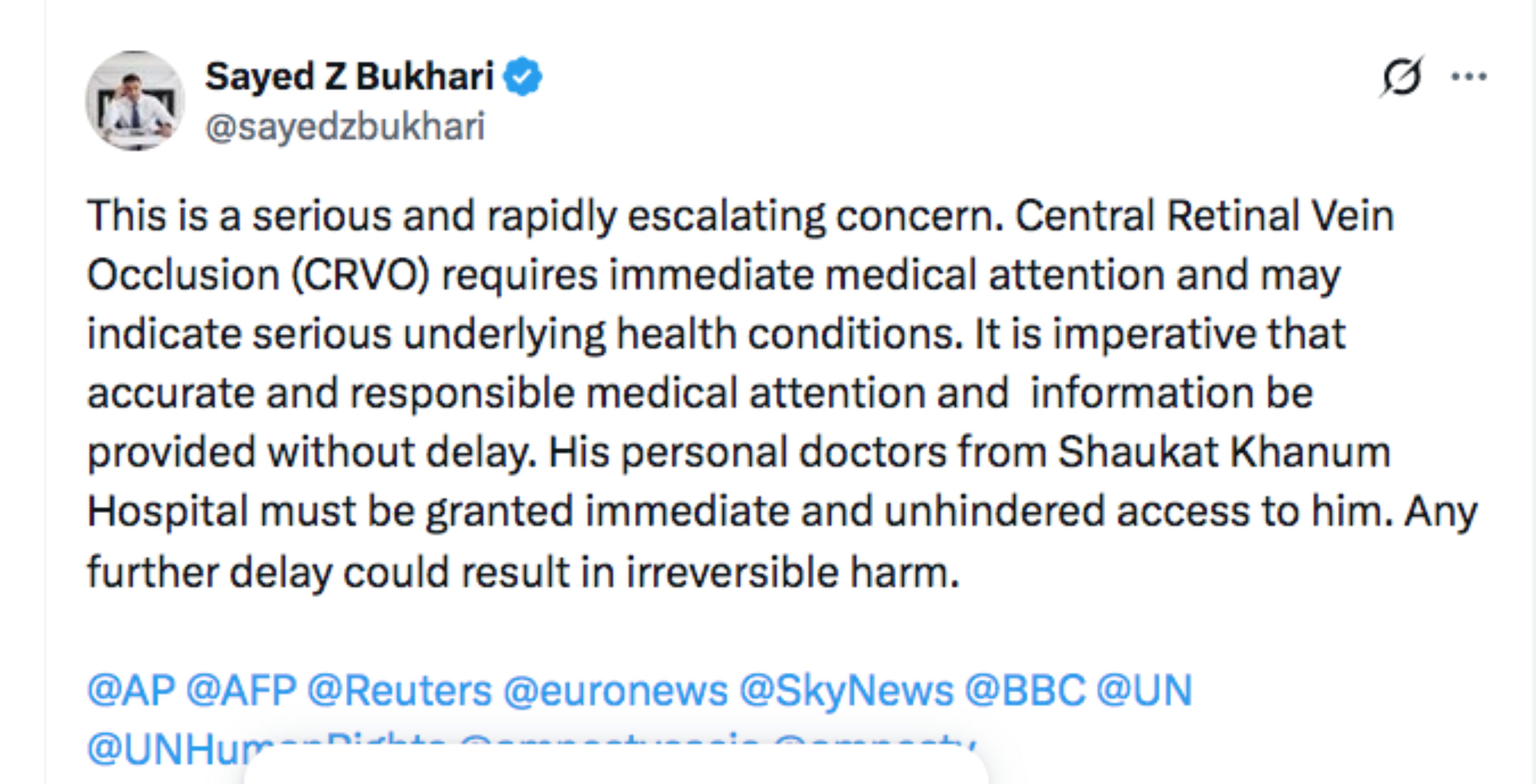 Minister says imprisoned Pakistan's ex-PM Imran Khan 'in good health' after eye procedure