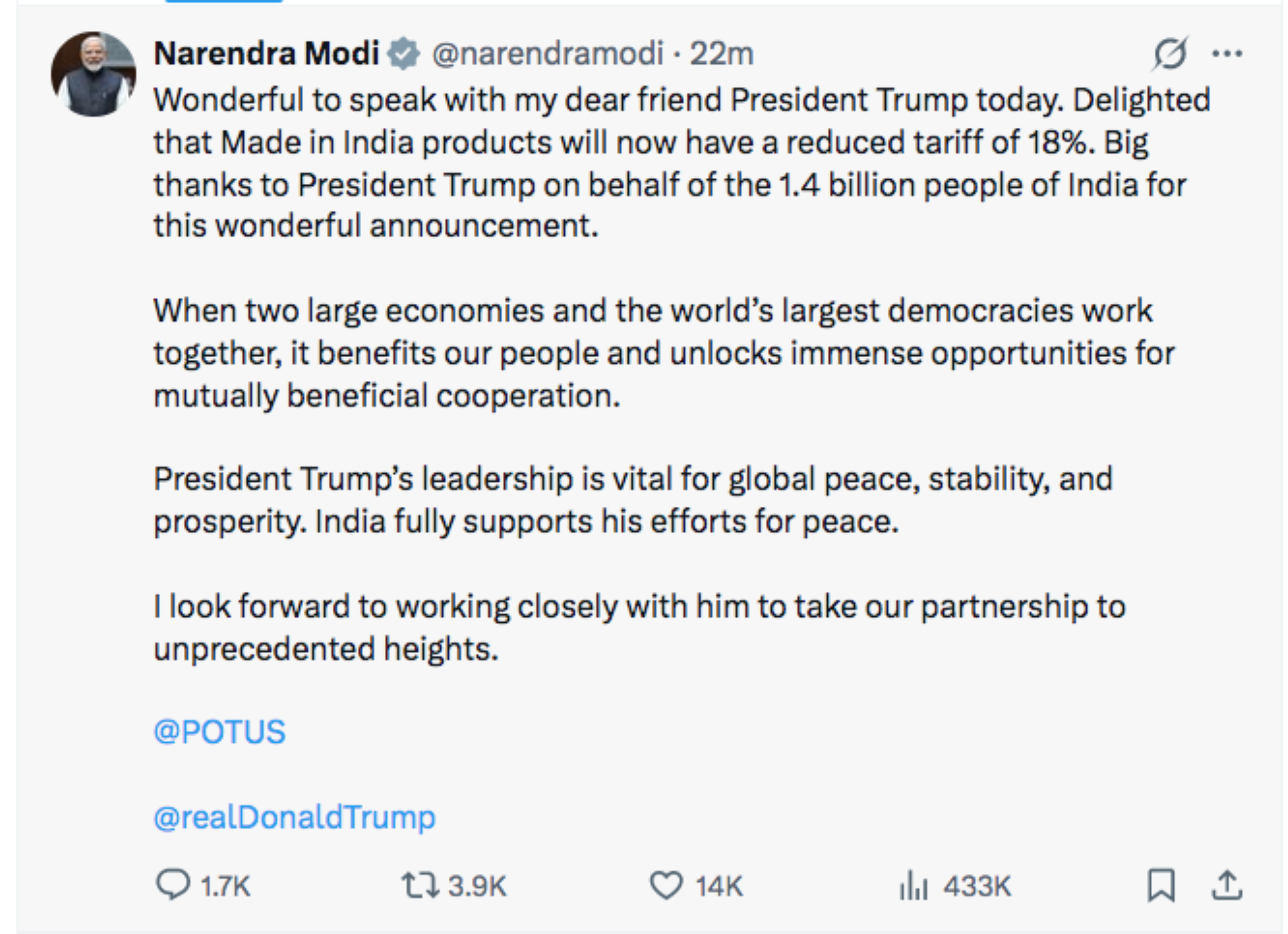 Trump announces 'trade deal' with India; Modi hails US &zwj;President's move