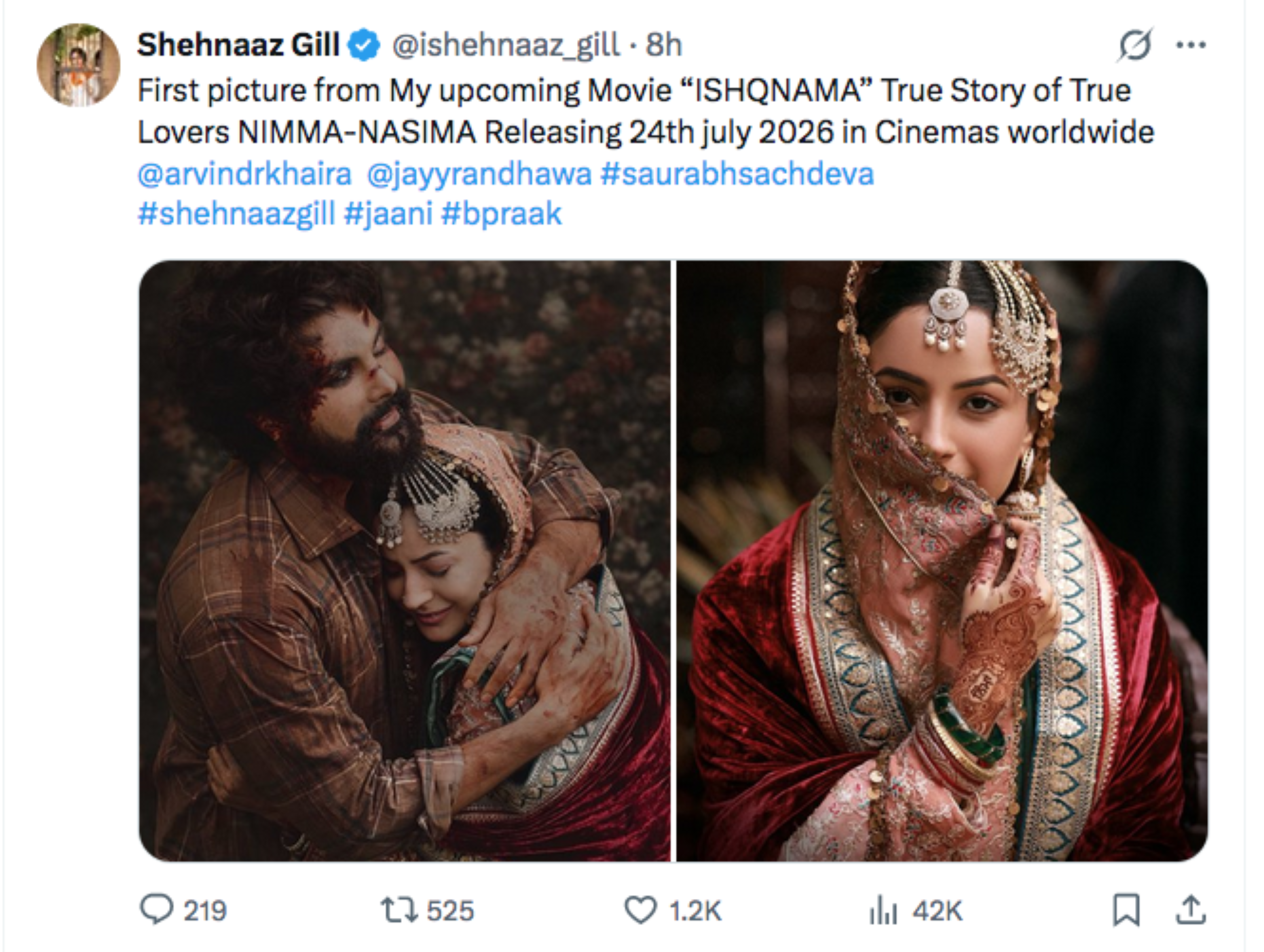 Shehnaaz Gill shares first glimpse of her upcoming film 'Ishqnama'