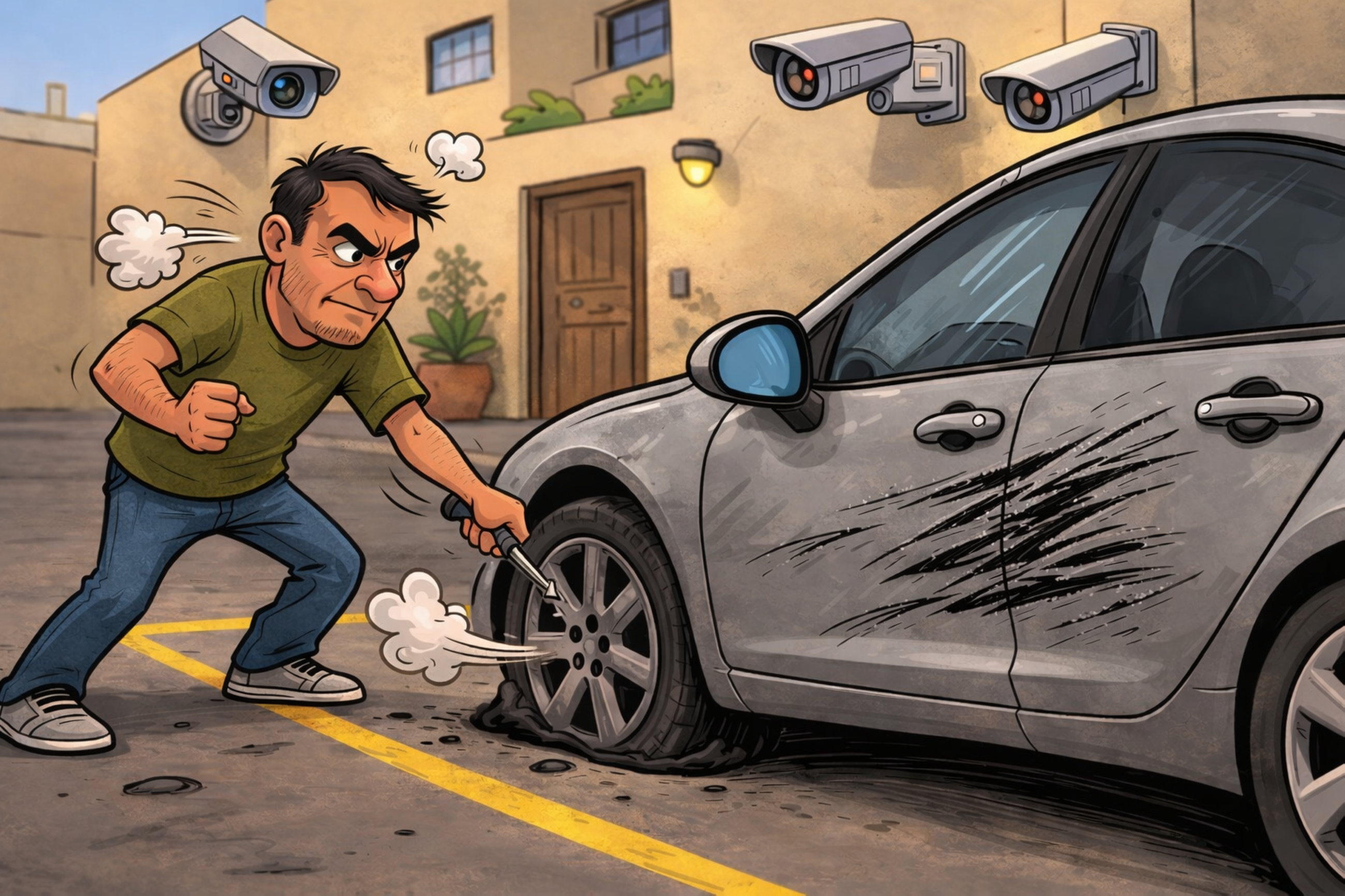 Anger drives an man to damage a vehicle parked in his designated space in Sharjah