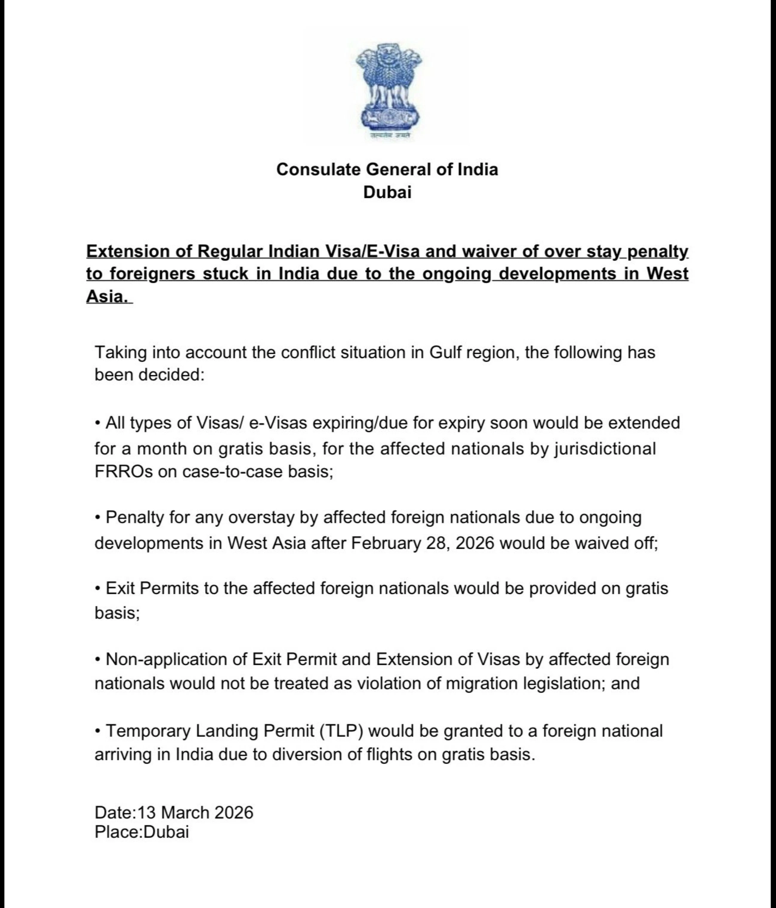 India extends visas, waives penalties for stranded foreign nationals amid West Asia conflict