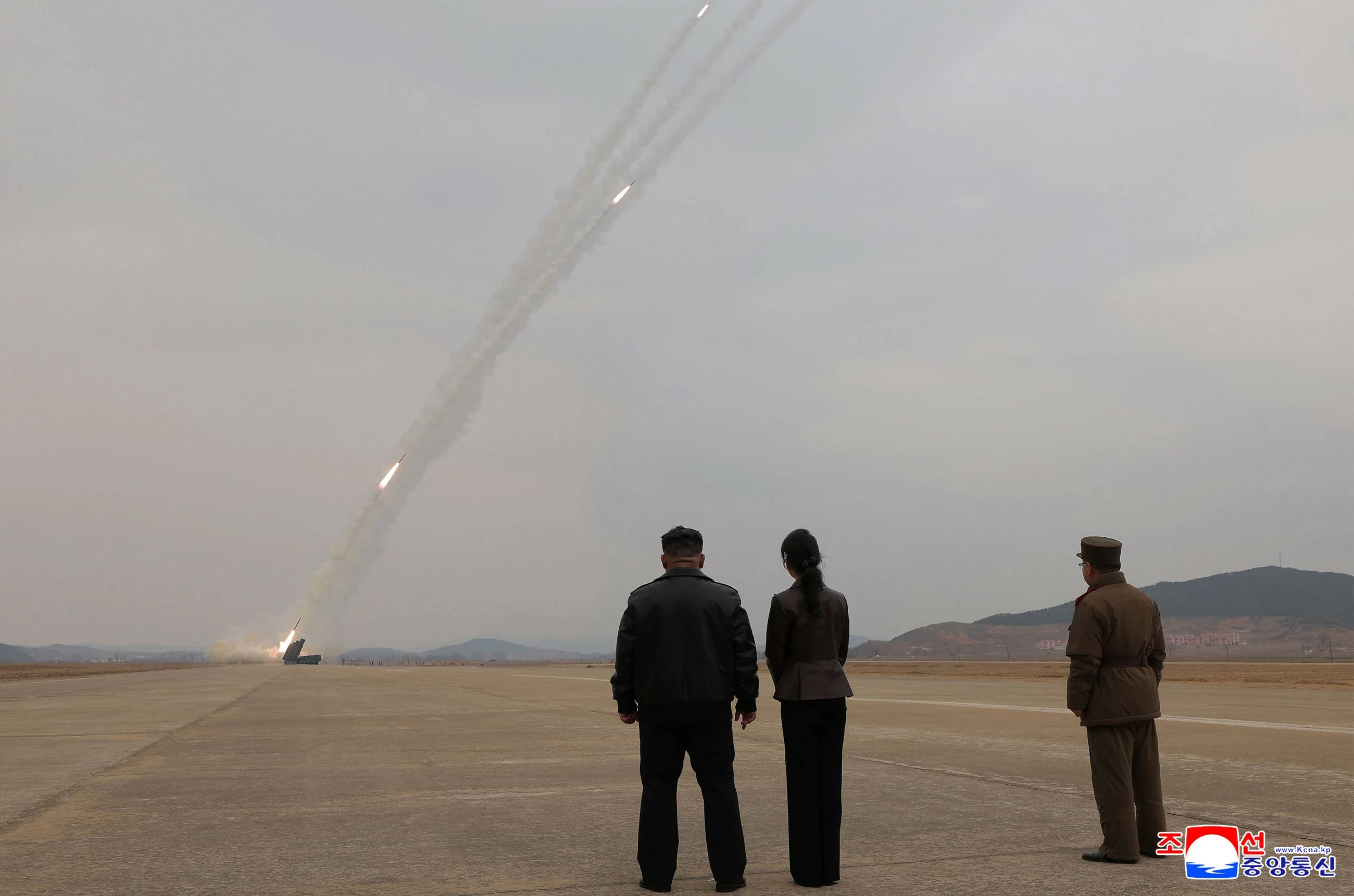 North Korean leader Kim observes test of rocket launch systems with his daughter