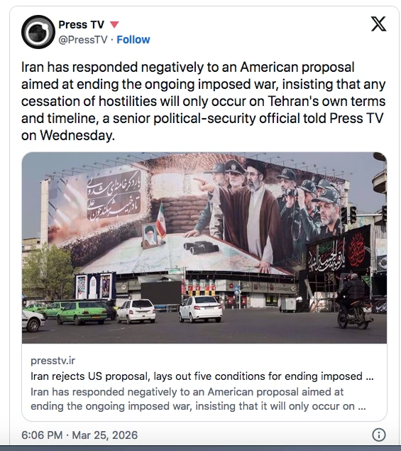 Iran rejects US peace plan, issues counterproposal for ending Middle East war