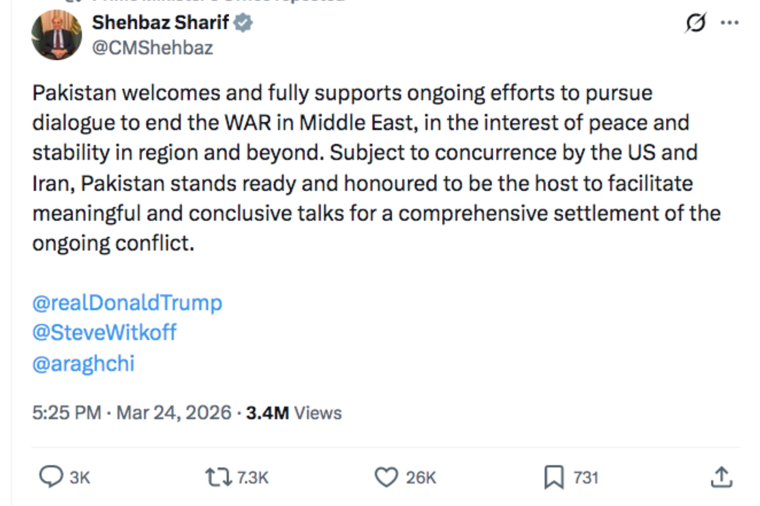 Pakistan emerges as potential peace broker between US, Iran: Report