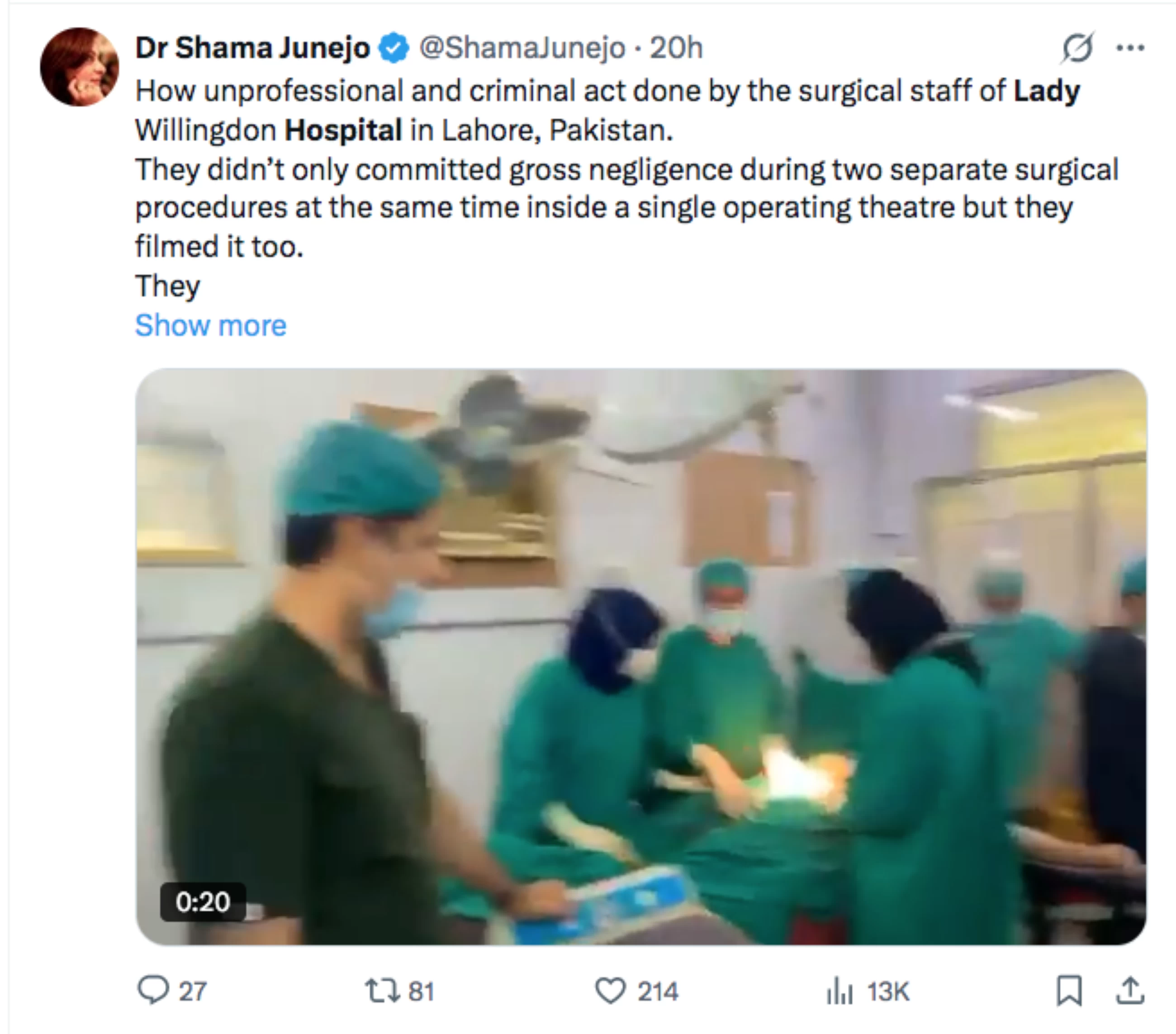 Video of doctors competing during women's surgeries in Pakistan goes viral