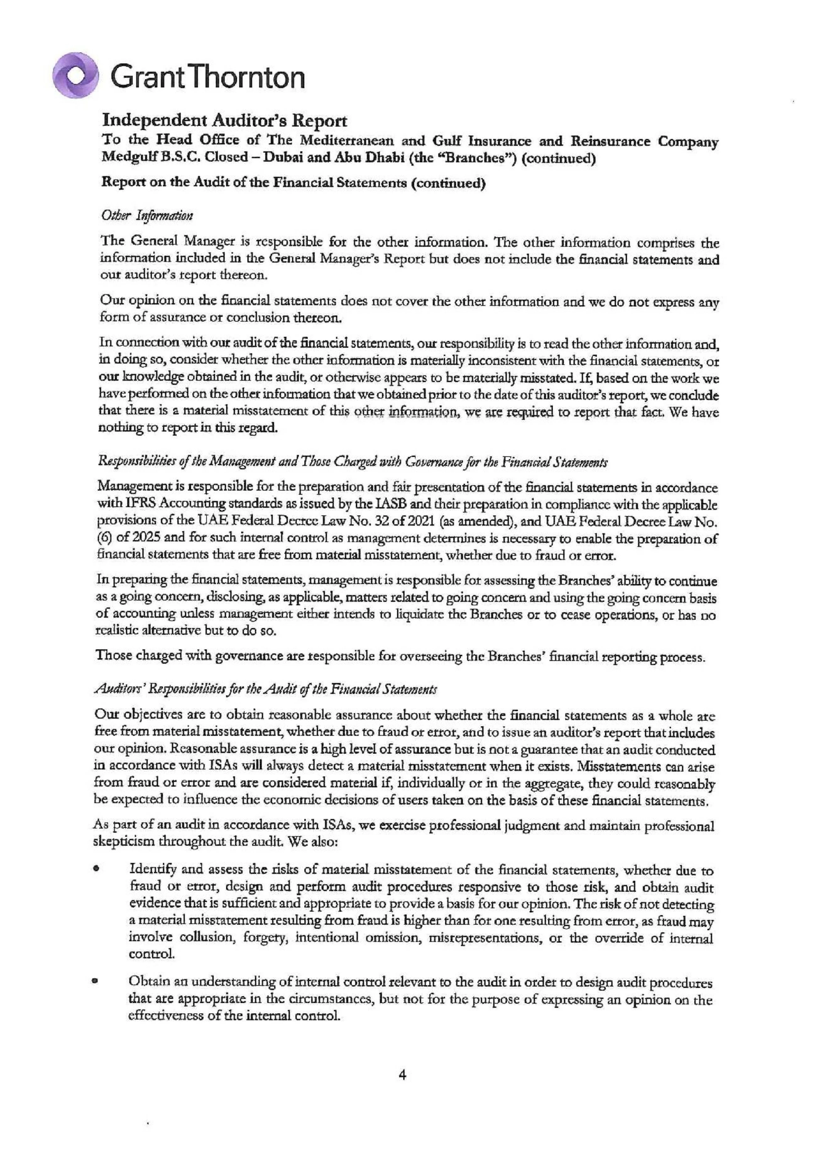 The Mediterranean and Gulf Insurance and Reinsurance Company Medgulf B.S.C closed Dubai and Abu Dhabi (&ldquo;The Branches&rdquo;)