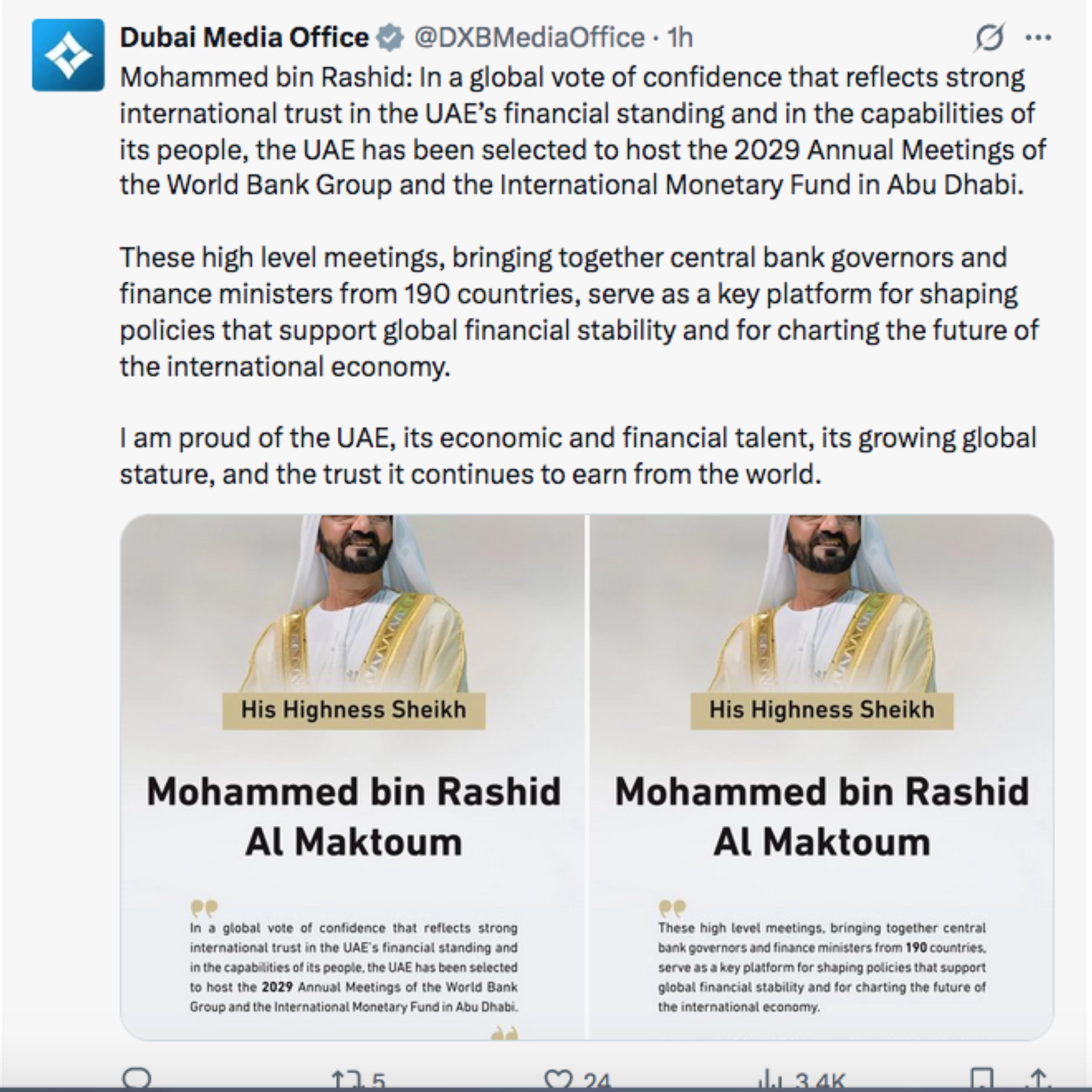 UAE to host 2029 annual meetings of World Bank and IMF in Abu Dhabi: Sheikh Mohammed