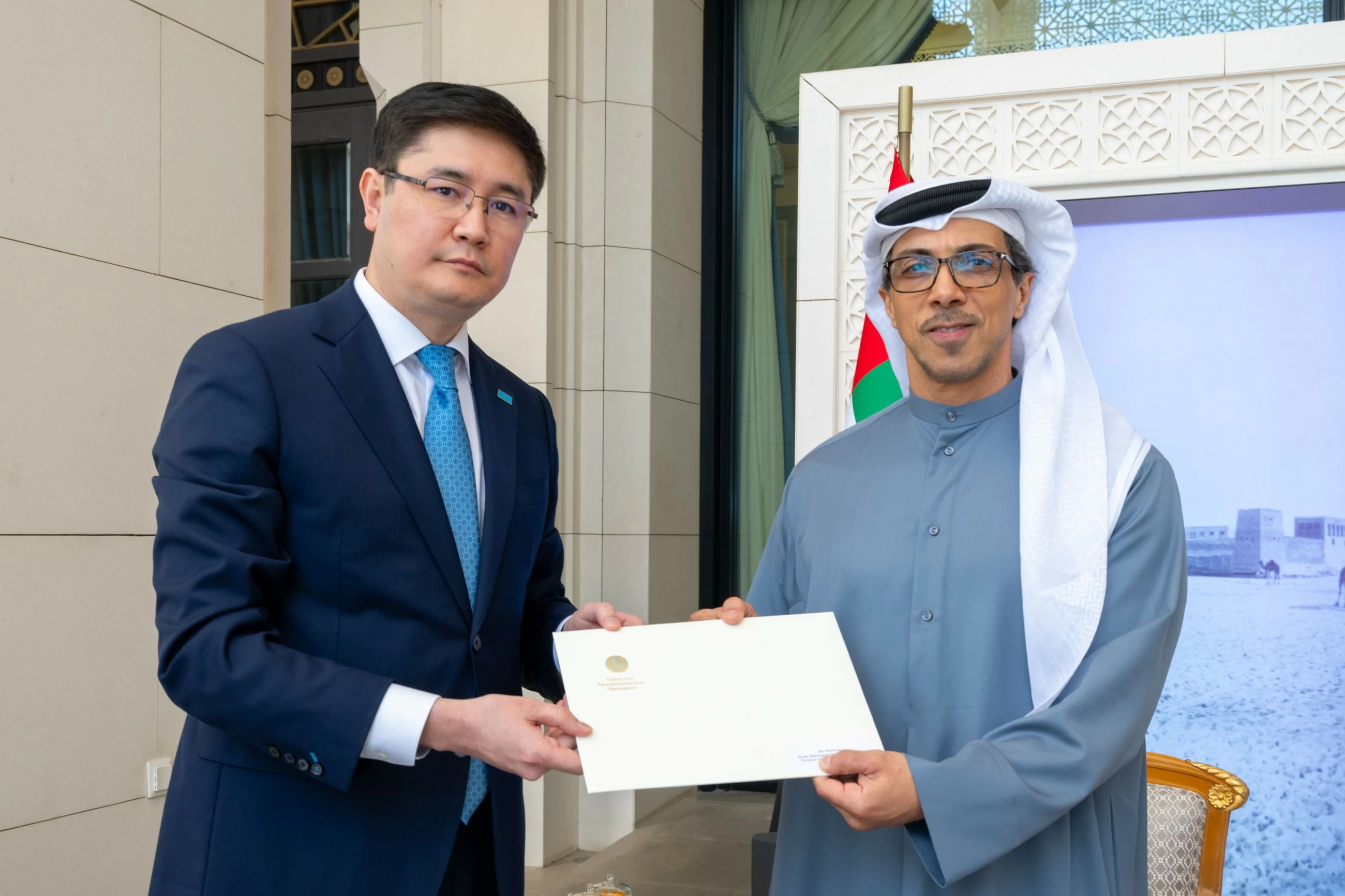 Sheikh Mohamed receives written message from President of Kazakhstan