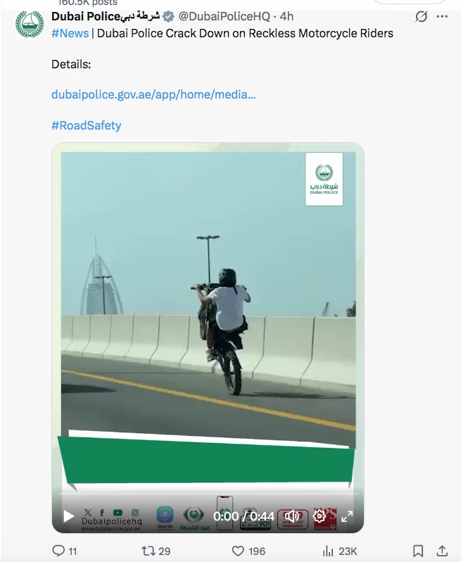Dubai Police crack down on reckless bikers performing dangerous stunts