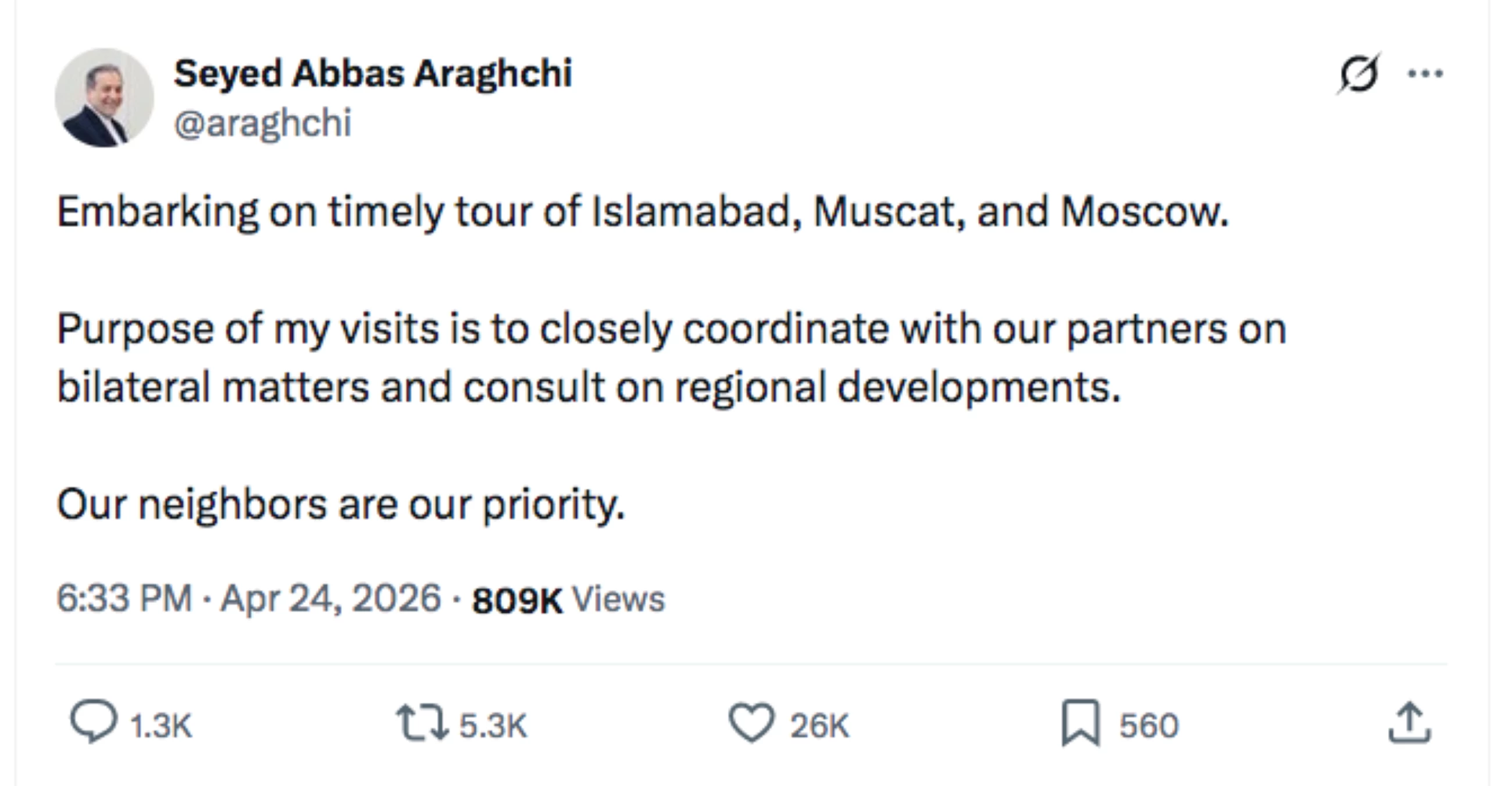 Iran’s FM Araghchi arrives in Islamabad for talks on ceasefire with US