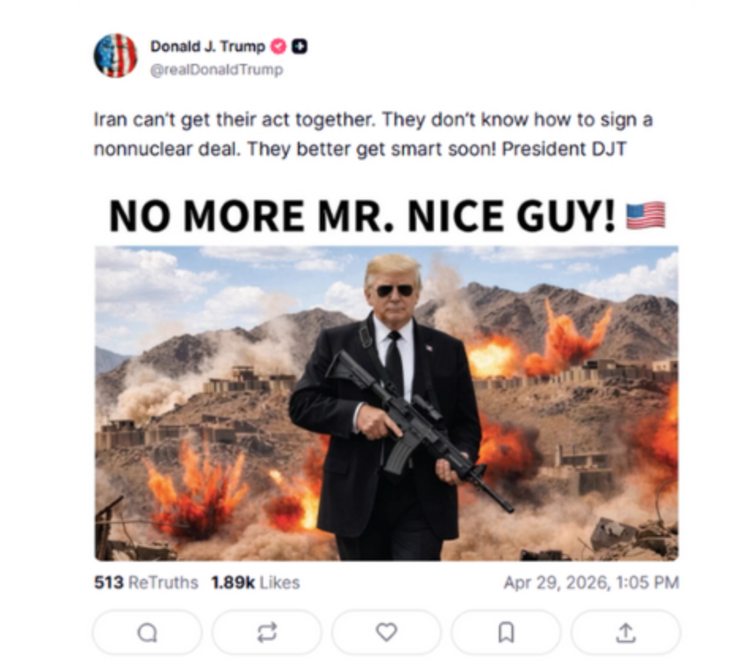 'No more Mr nice guy:' Trump tells Iran to 'get smart soon' on nuclear deal