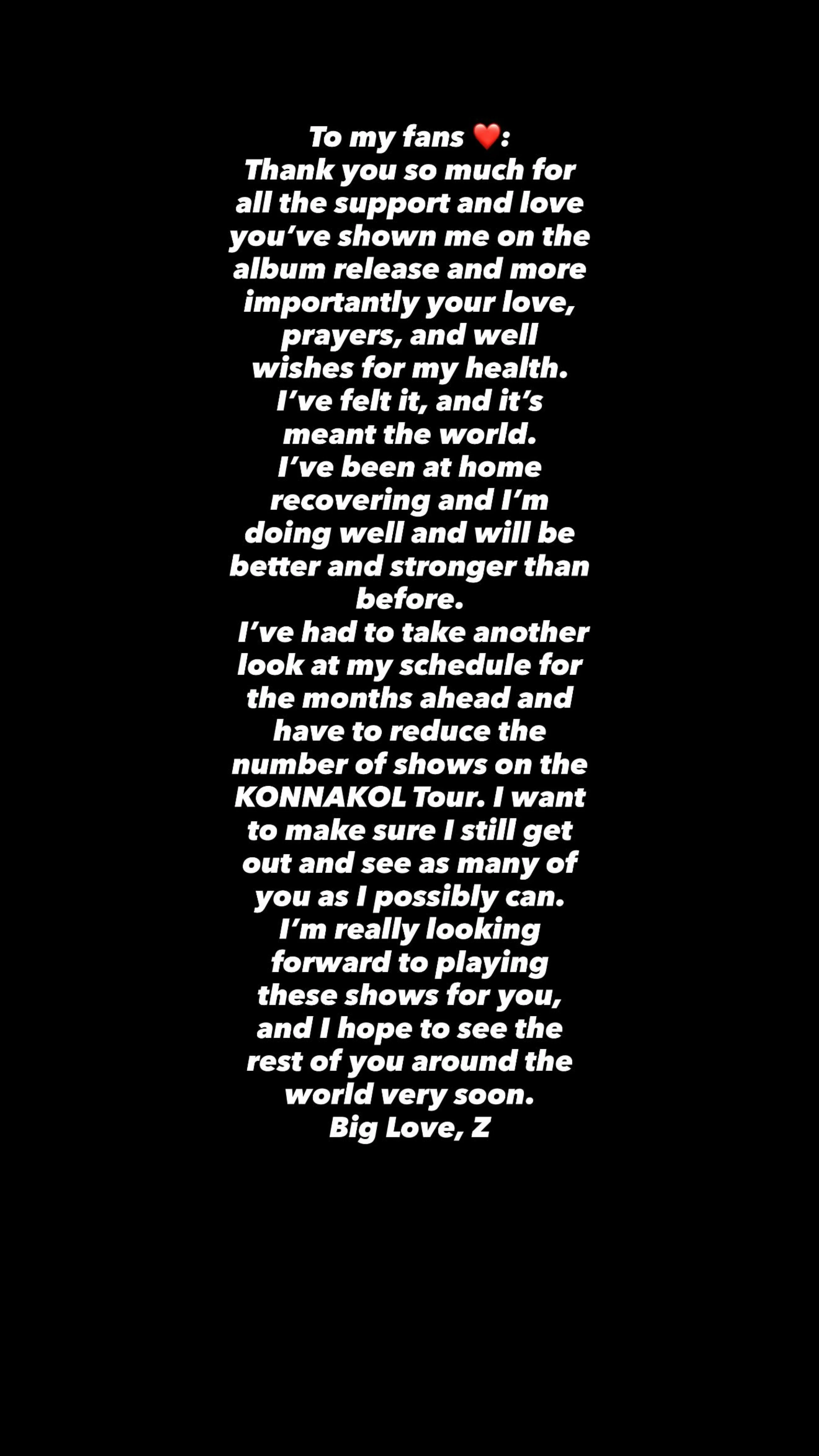 Zayn Malik cancels US tour dates after posting from hospital on album release day