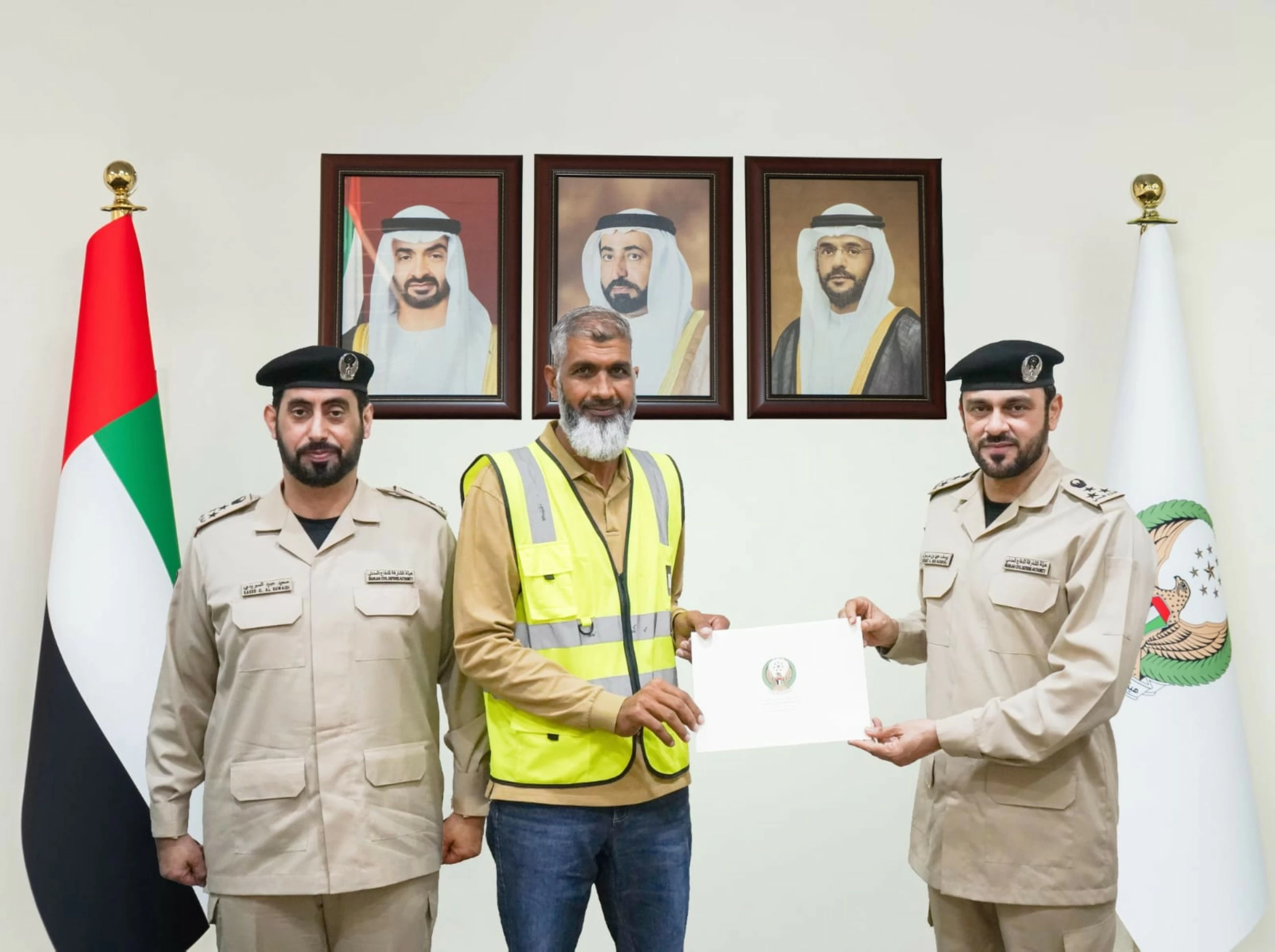 Sharjah Civil Defence Authority honours three men for active contributions