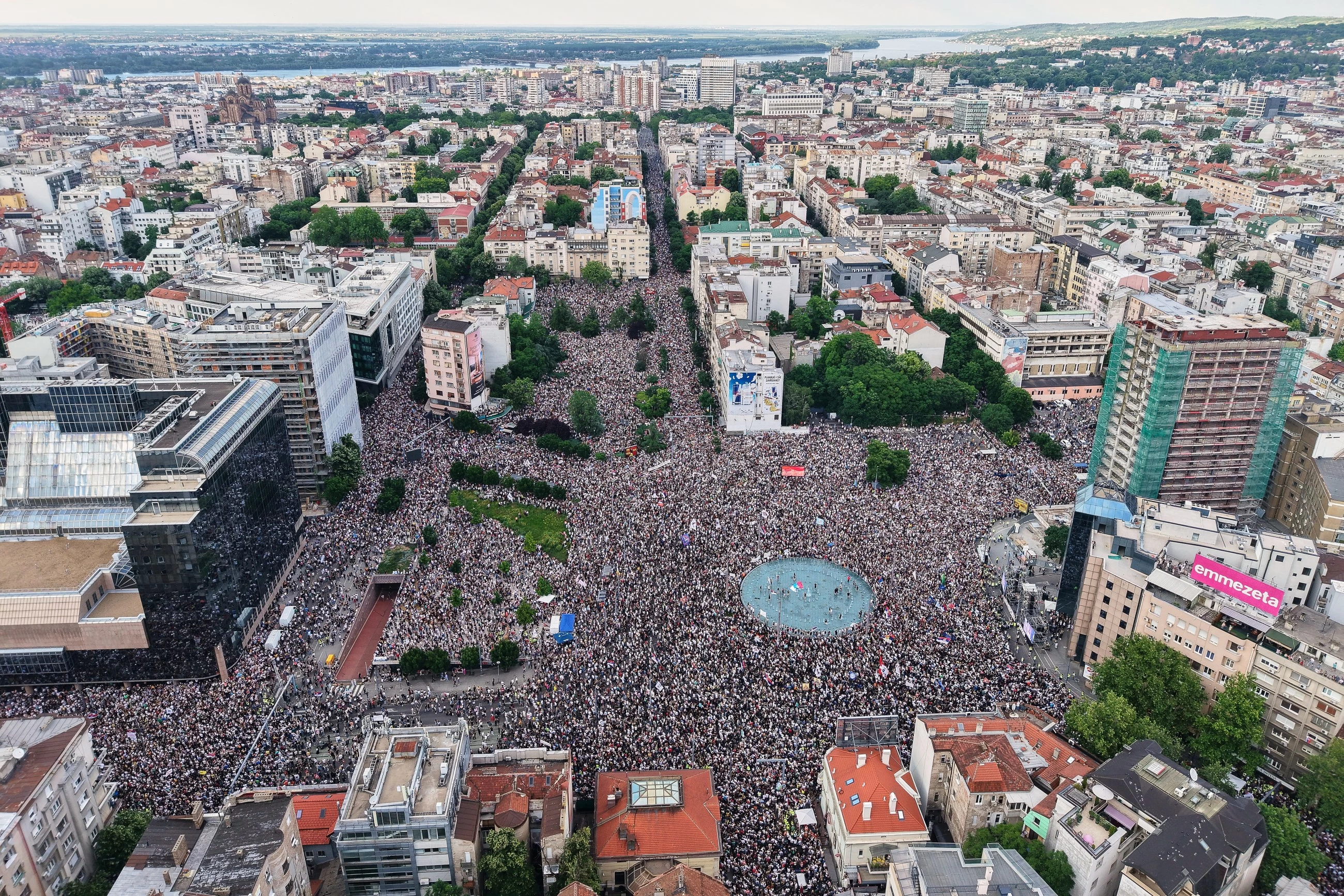 Protesters clash with police after an anti-government rally in Serbia's capital