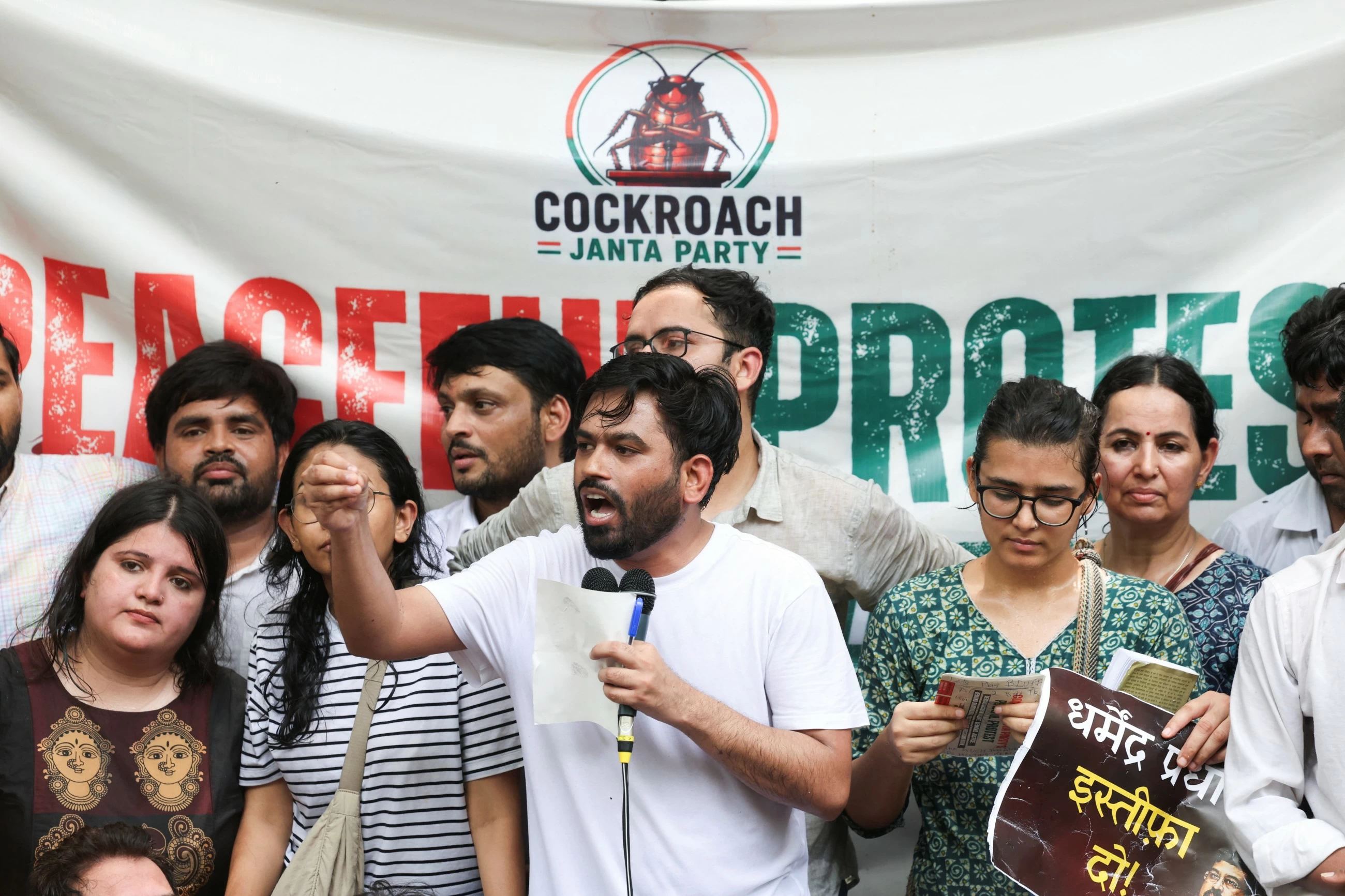 Hundreds join protest led by India's viral 'Cockroach Party'