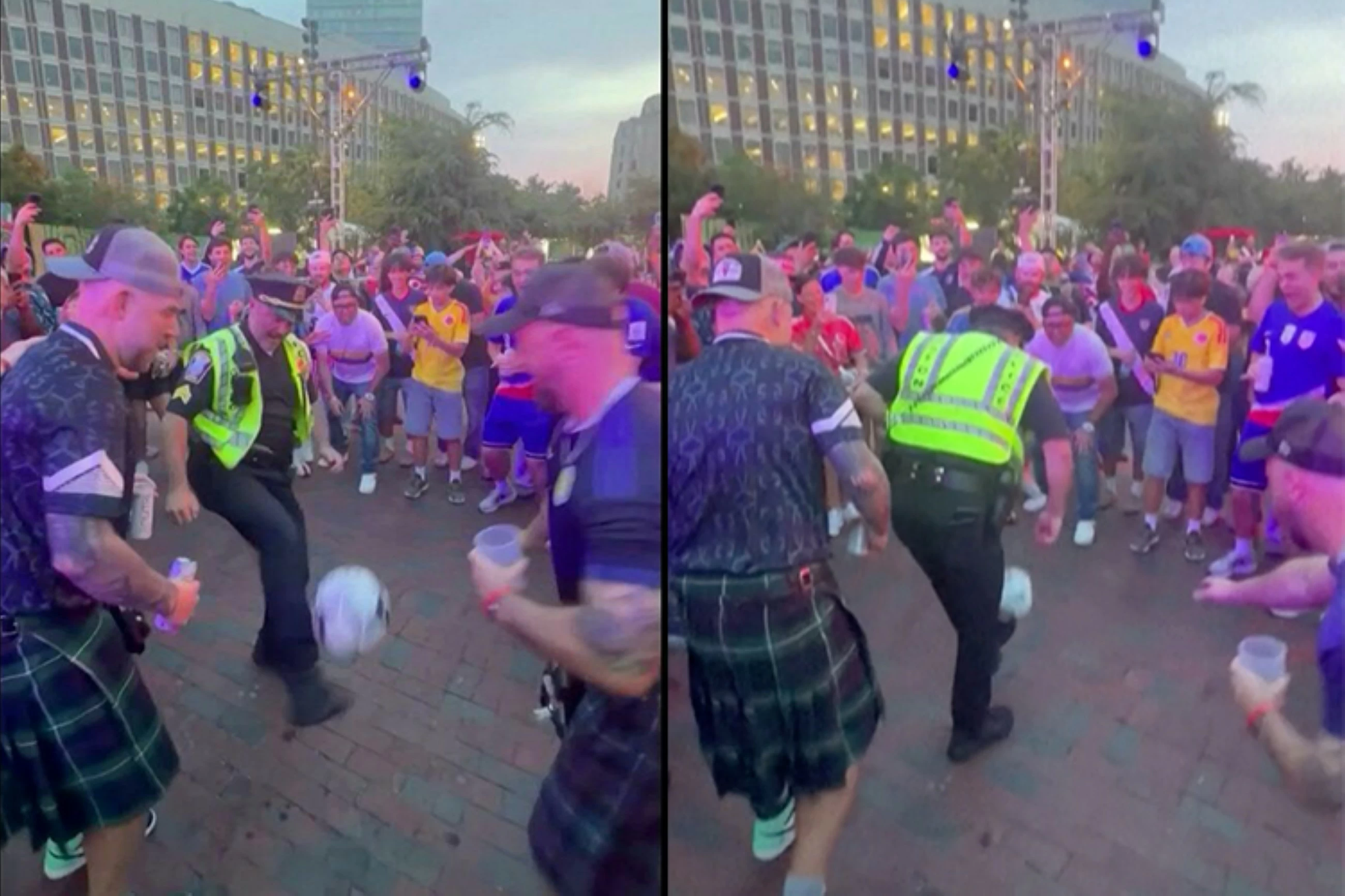 VIDEO: Boston police officer joins fans with football juggling skills at World Cup