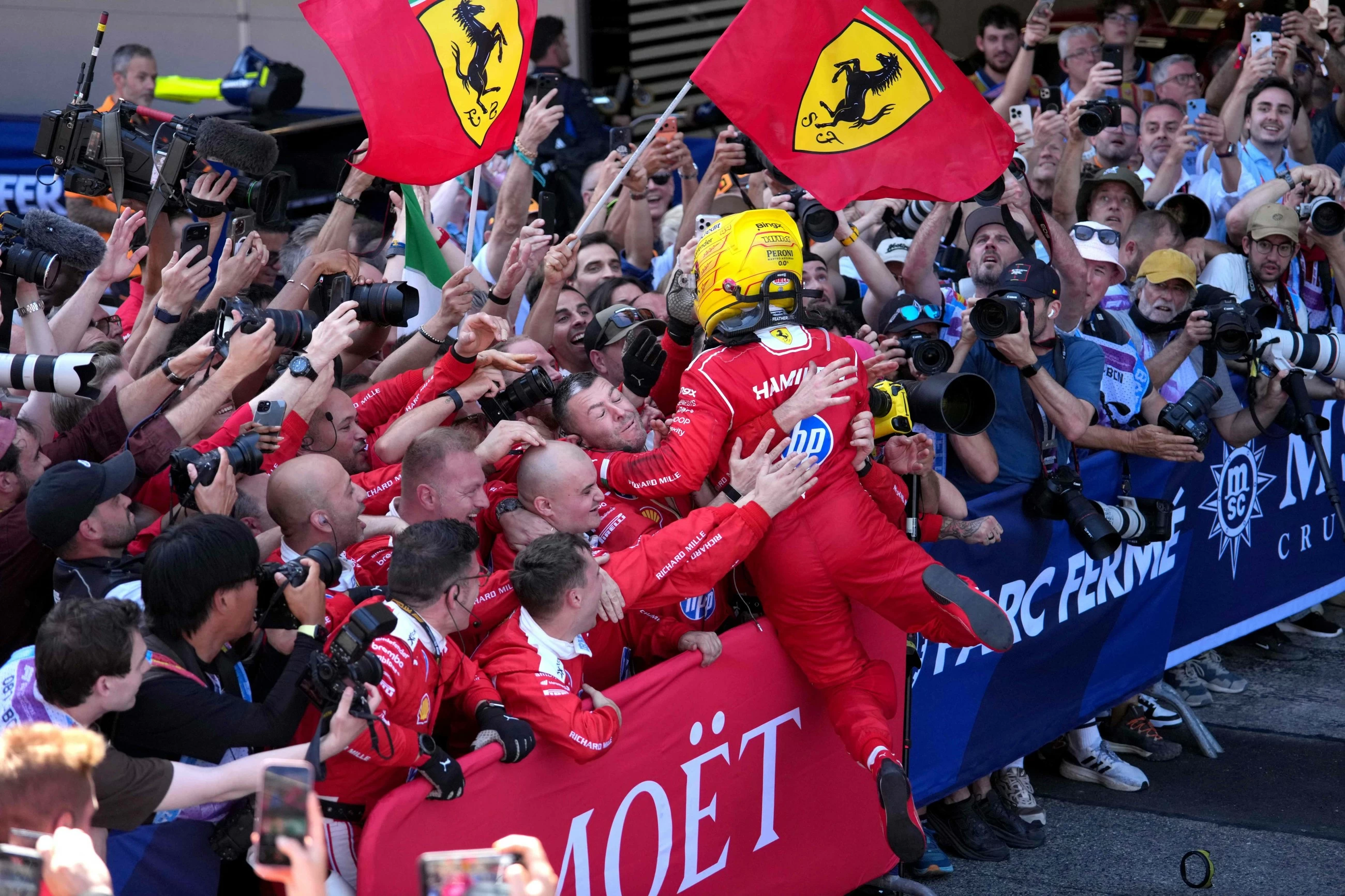 Hamilton ends Antonelli's run with first win for Ferrari