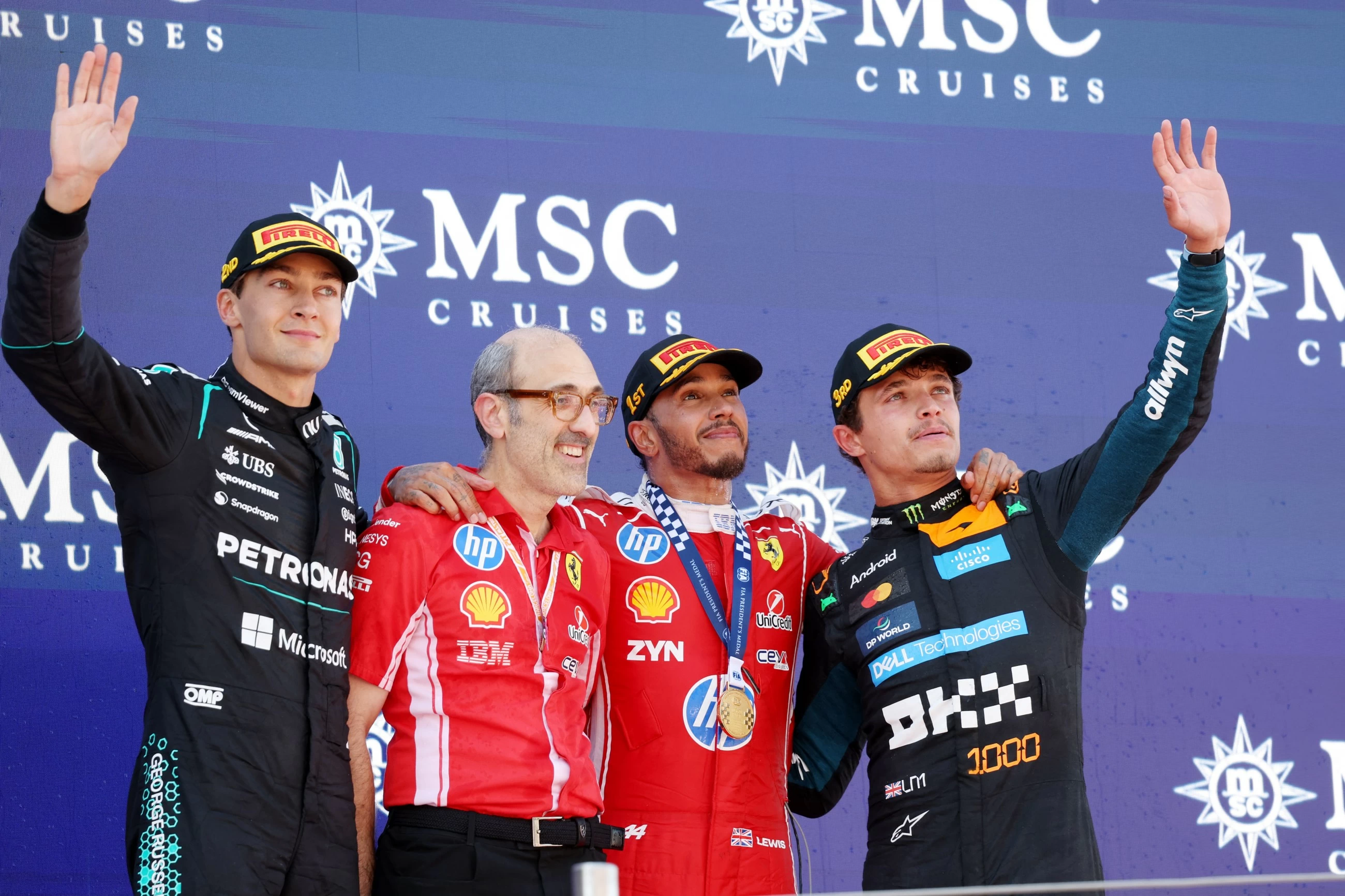 Hamilton ends Antonelli's run with first win for Ferrari