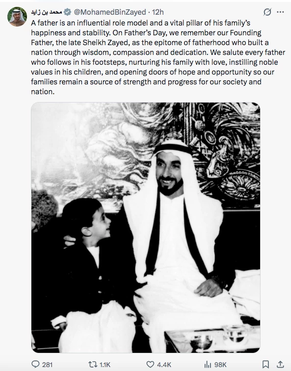 We salute every father who cares for his family, opens doors of hope for his children, says UAE President