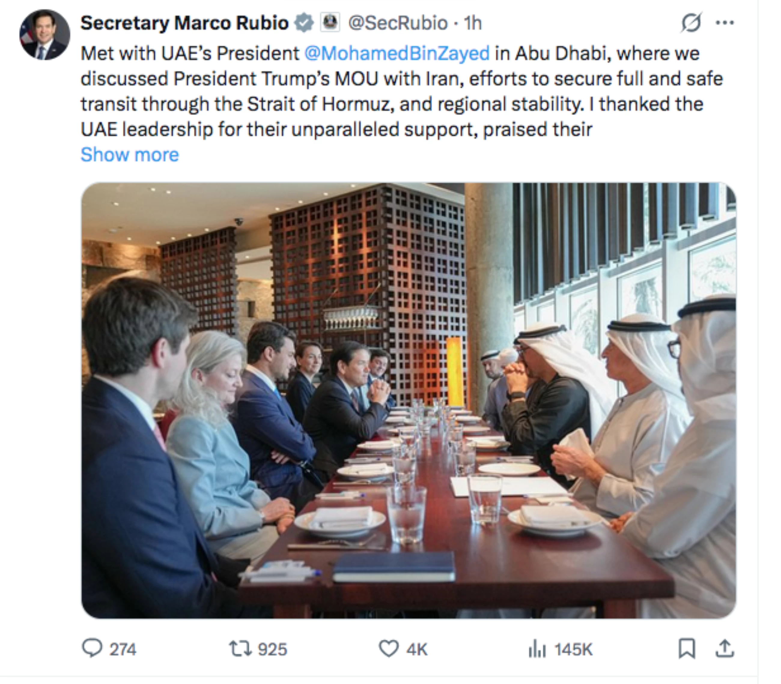 UAE President, US Secretary of State discuss region security and stability
