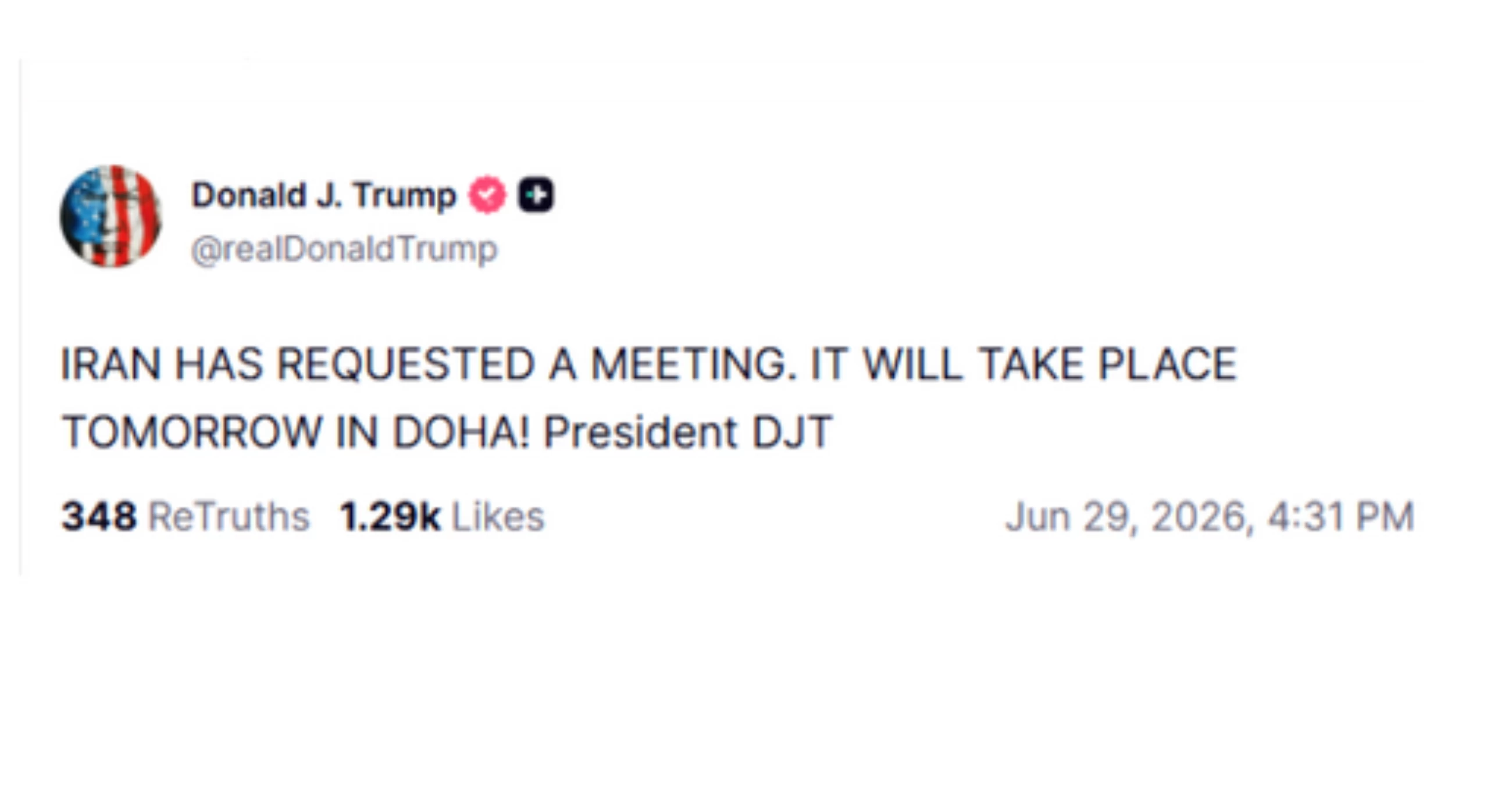 Trump says Iran meeting to take place in Doha on Tuesday
