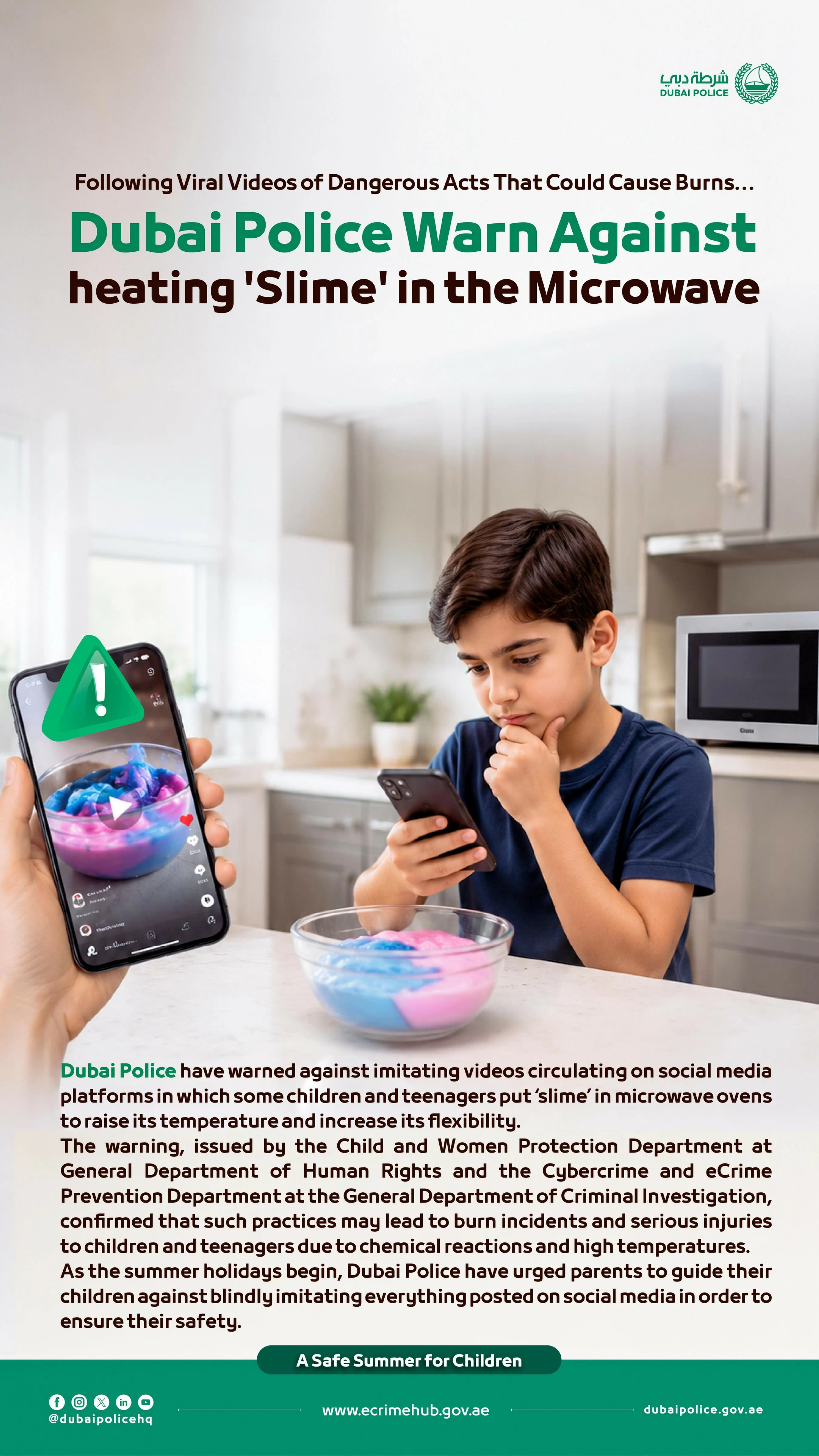 Dubai Police warn against heating 'slime' in microwaves