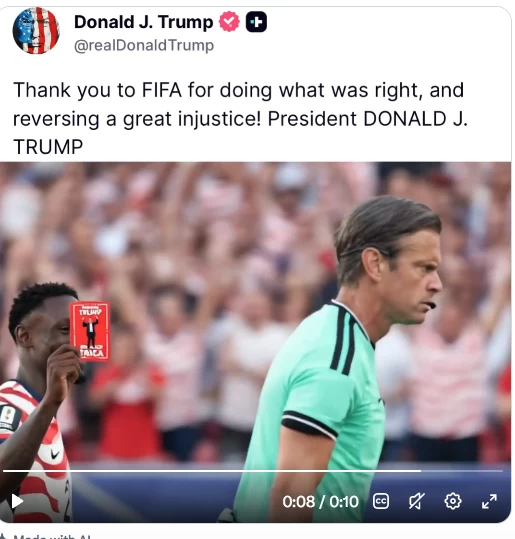 Trump confirms he asked FIFA boss for review of Balogun red card