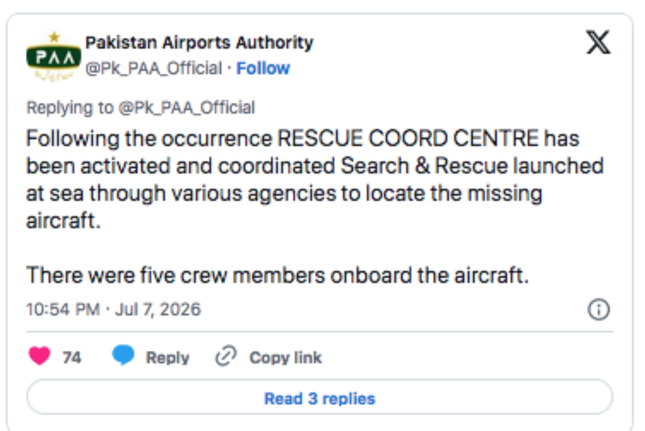 Wreckage of K2 Airways cargo plane found off Pakistan's coast as search continues for 5 missing crew